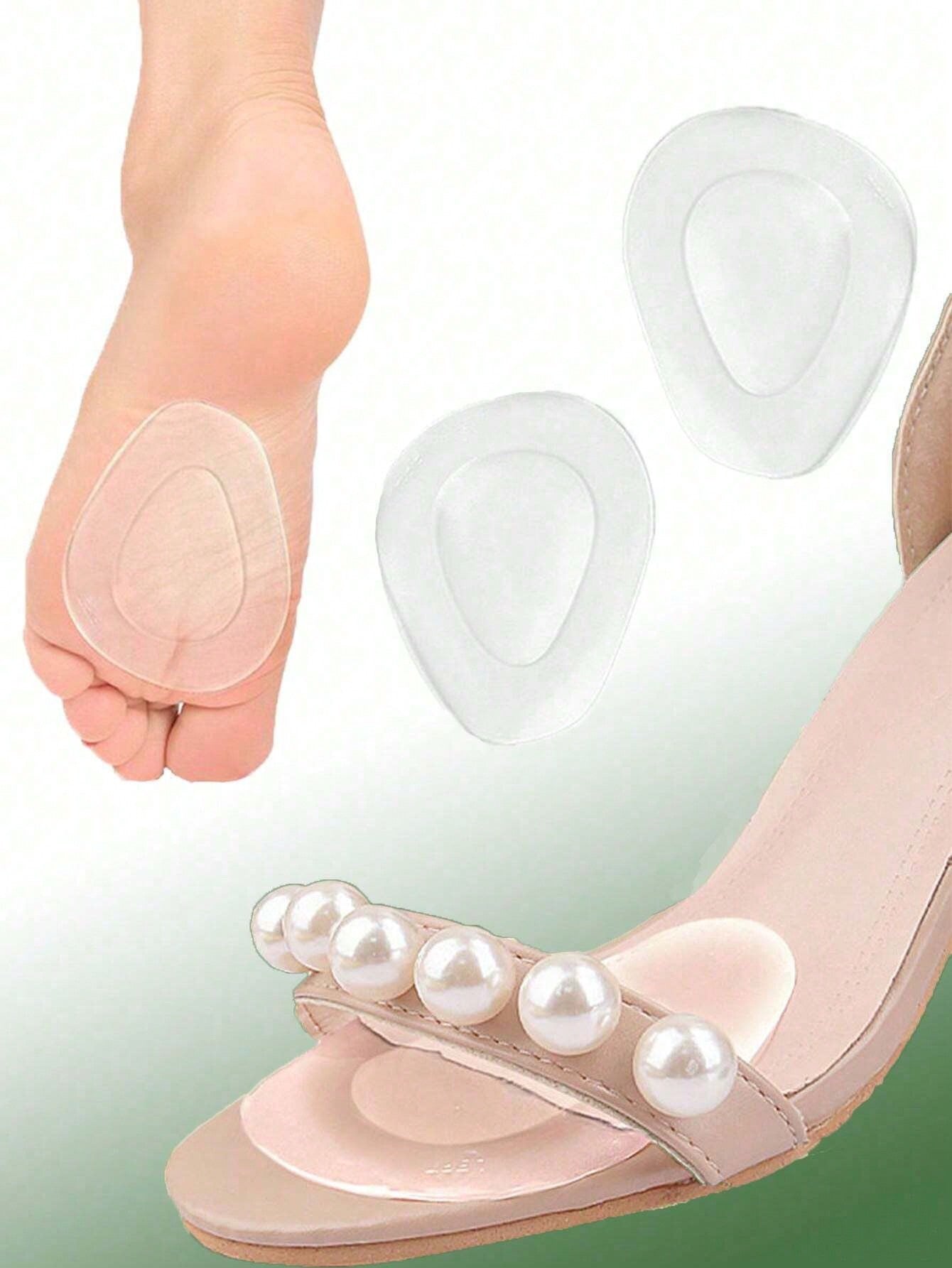 2pcs Unisex Transparent Silicone Heel & Forefoot Cushion Pad For Comfy & Fashionable Shoe Insert