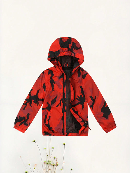 Unisex Kids Trendy Loose Camouflage Waterproof Windbreaker Hooded Jacket