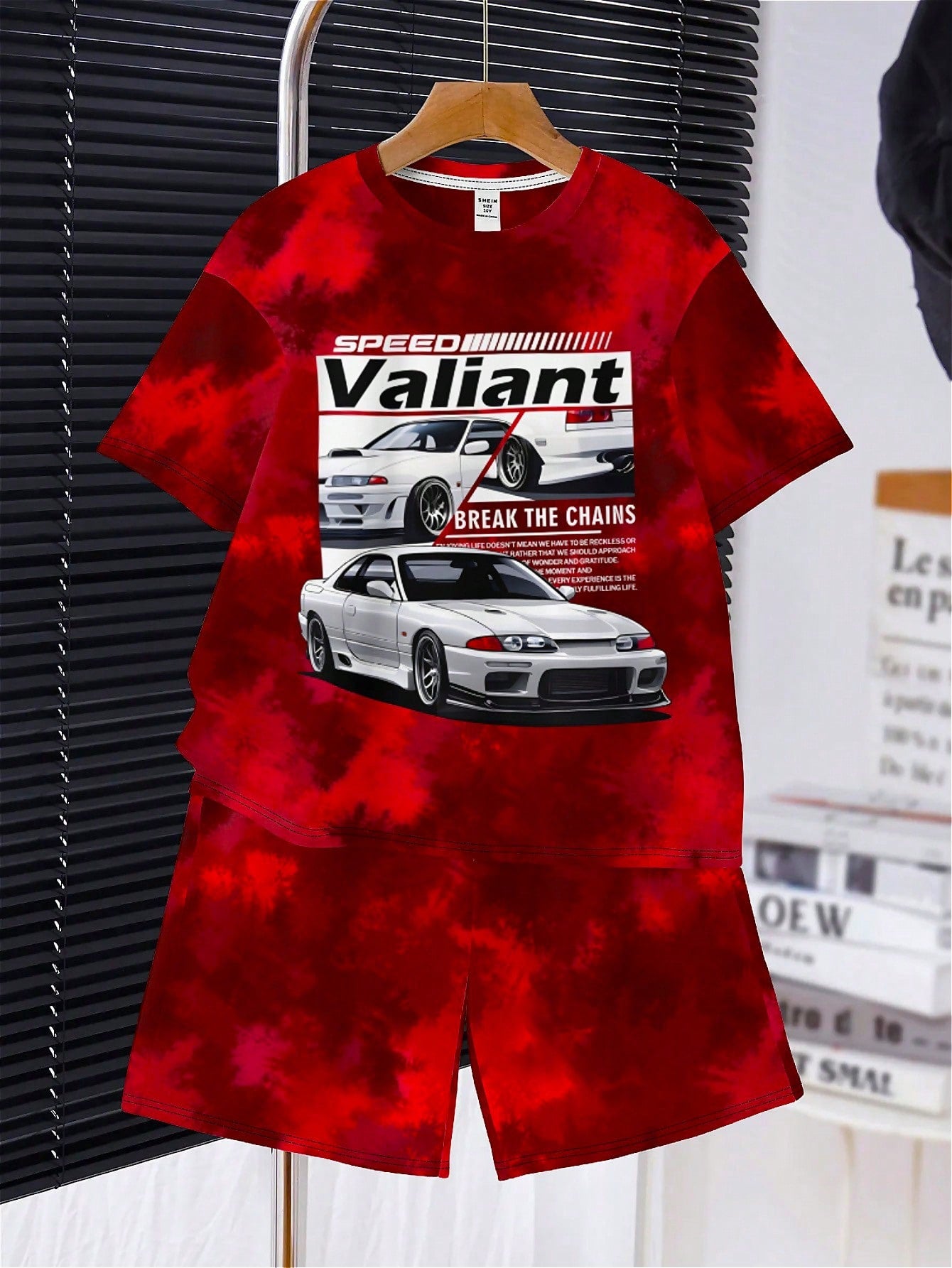 Tween Boy Casual Simple Car Pattern Round Neck Short Sleeve T-Shirt And Letter Print Shorts Suit For Summer