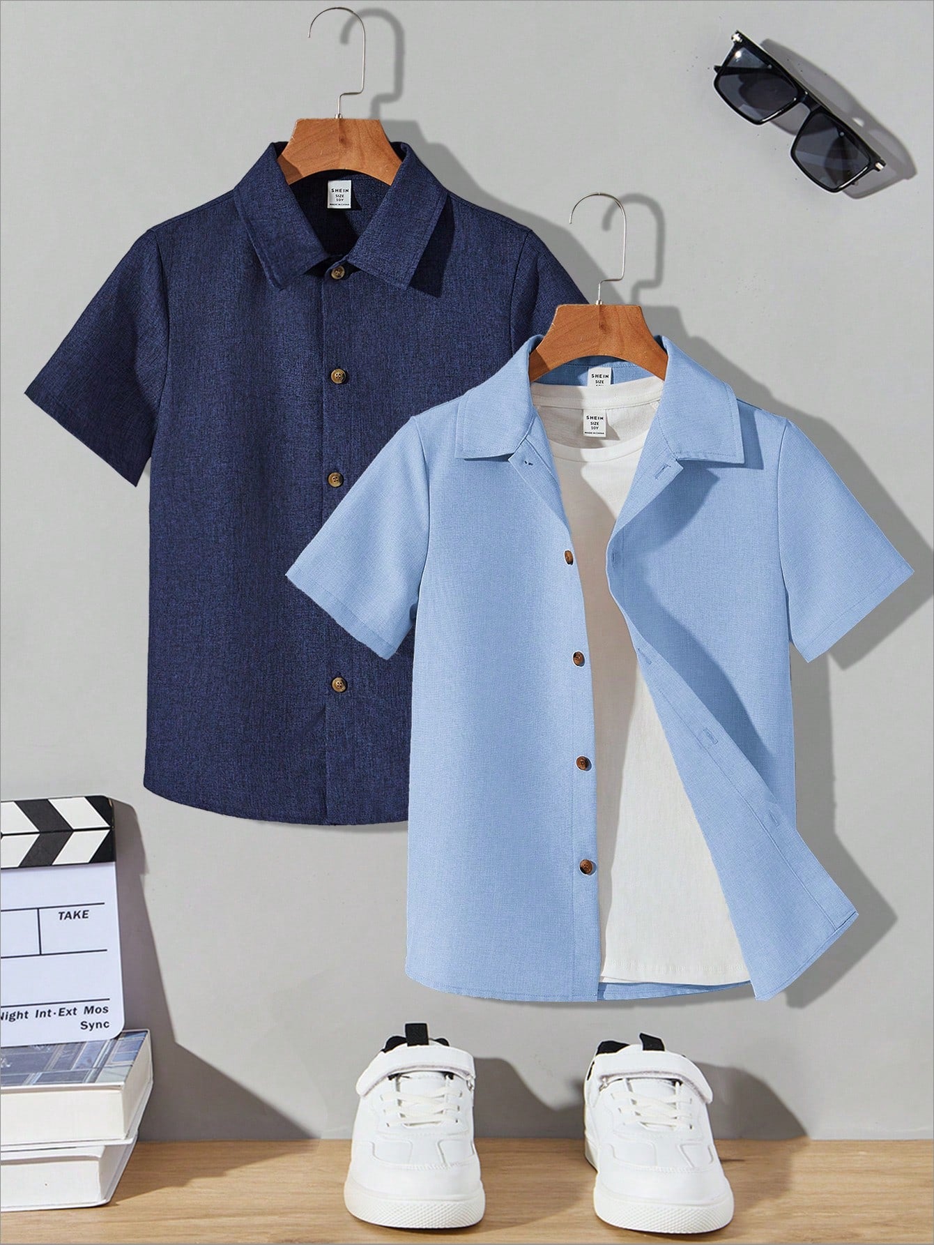 2pcs/Set Tween Boy's Casual Solid Color Collared Weave Shirt, One Of Each Color