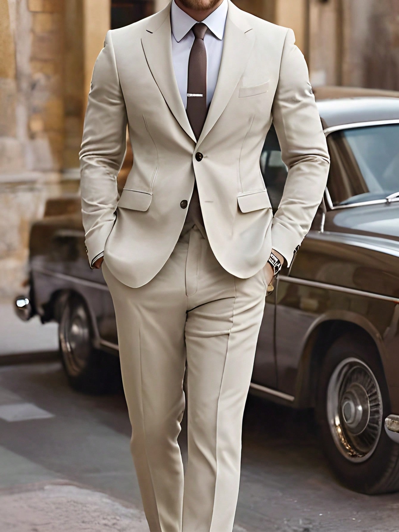 Men's Plus Size Solid Color Simple Daily Wear Long Sleeve Suit Pants Set