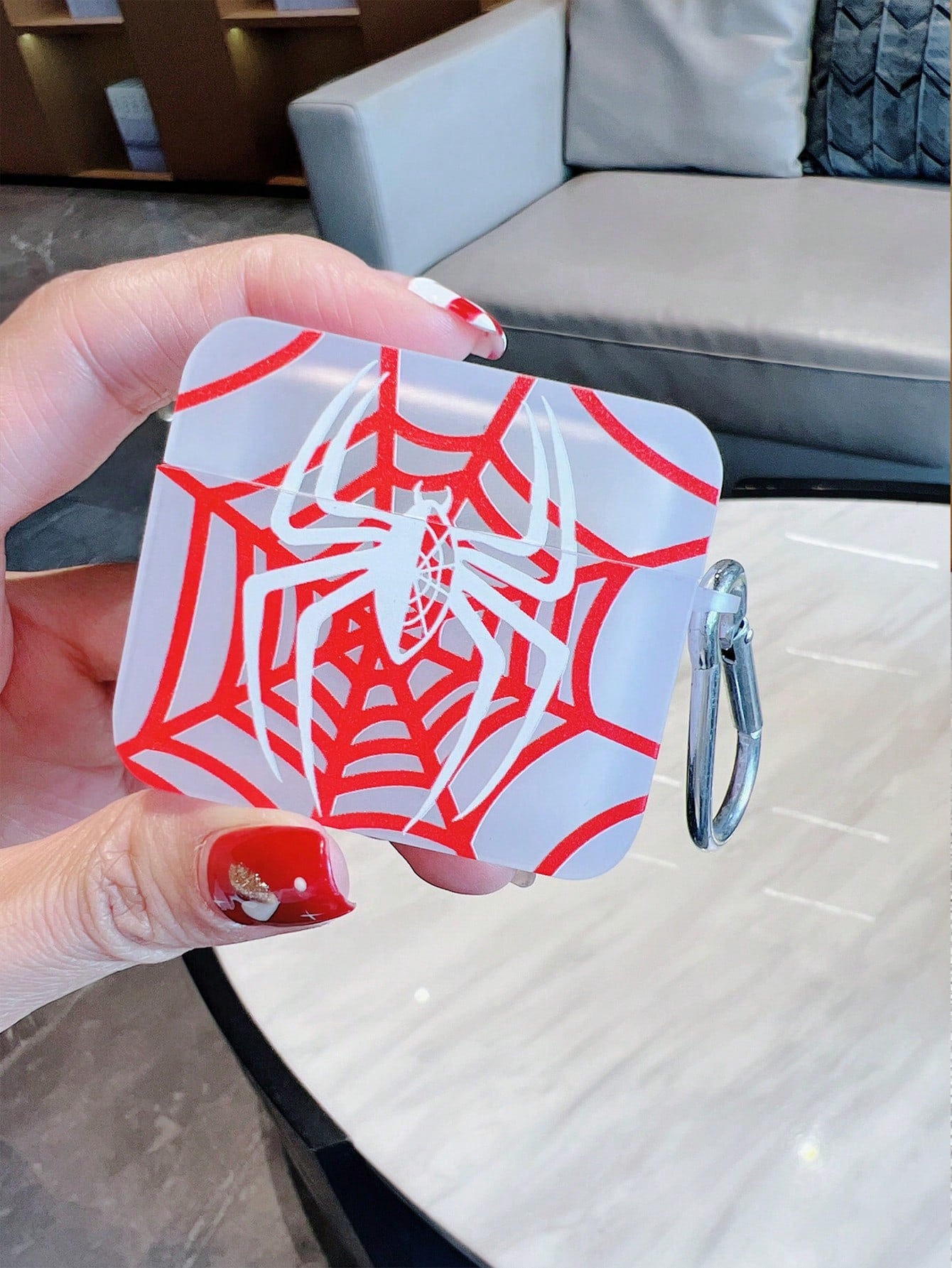White Spider Black Earphone Case With Buckle For AirPods1/2 AirPods Pro Grunge