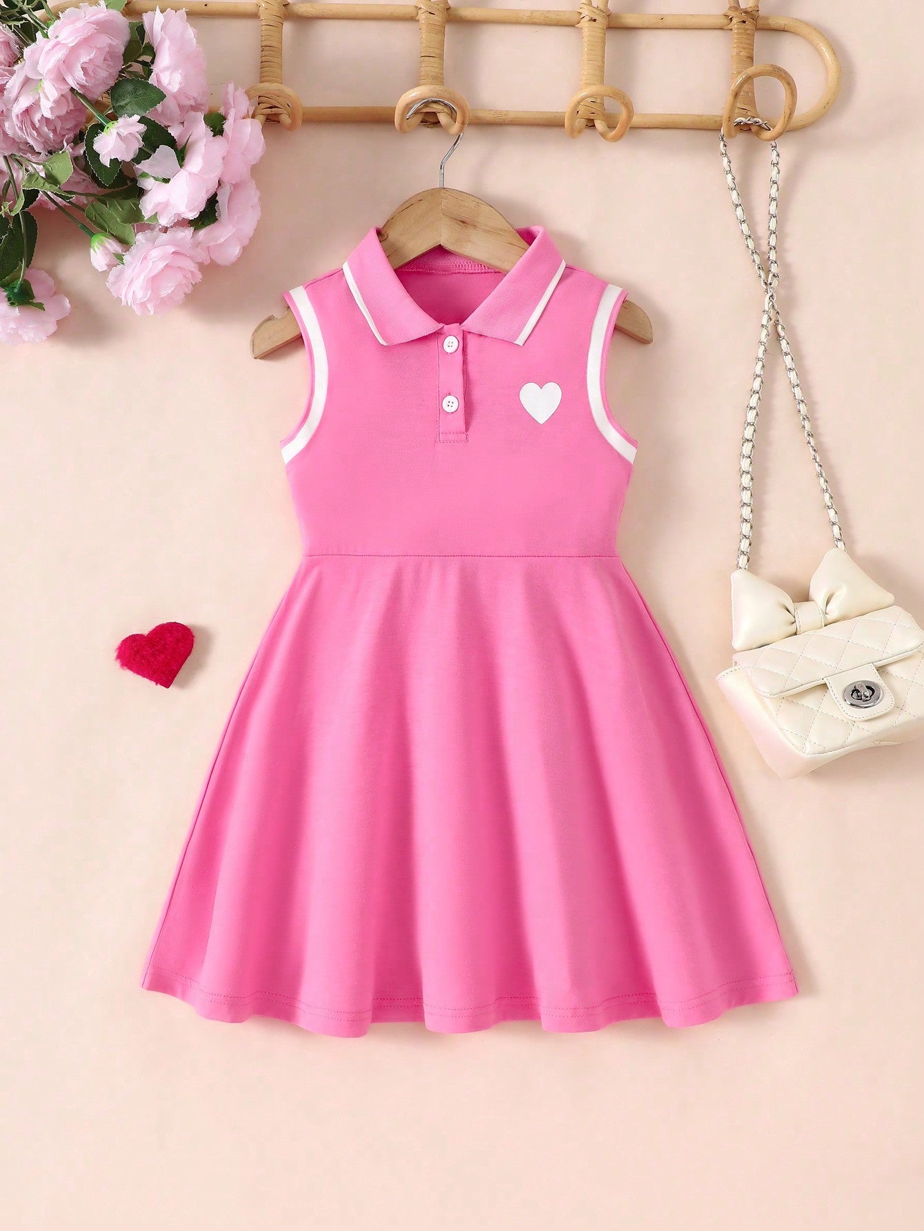 Summer New Style Little Girls' Babydoll Sleeveless Dress With College Style