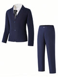 Blossomsprite Kids 2pcs Tween Boy Gentleman Suit Set With Long-Sleeved Collared Jacket And Dress Pants, Elegant And  For Birthday Parties, Evening Events, Weddings, Christenings And First Birthdays