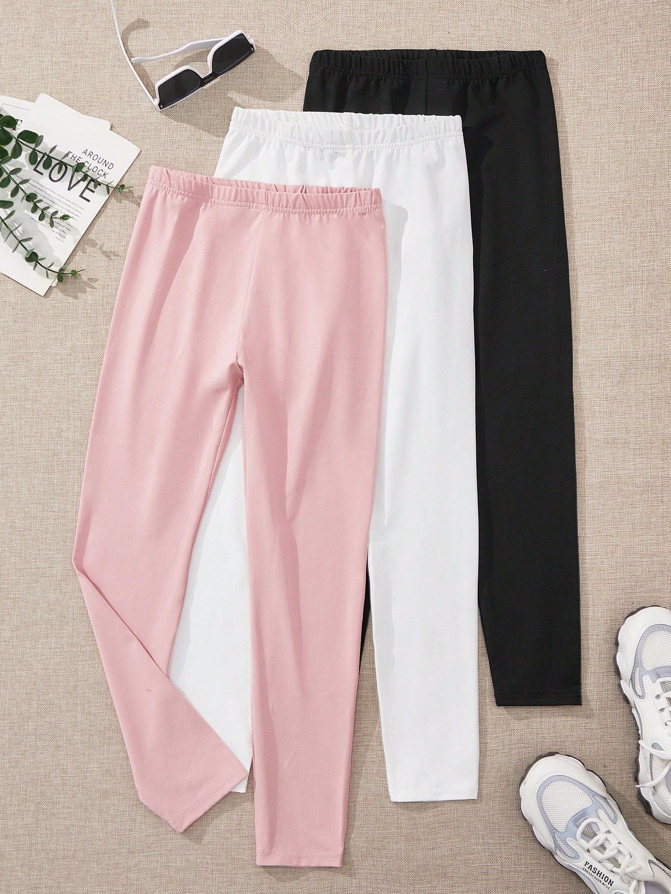 Tween Girls' Casual Plain High Waisted Long Leggings Suitable For Autumn And Winter