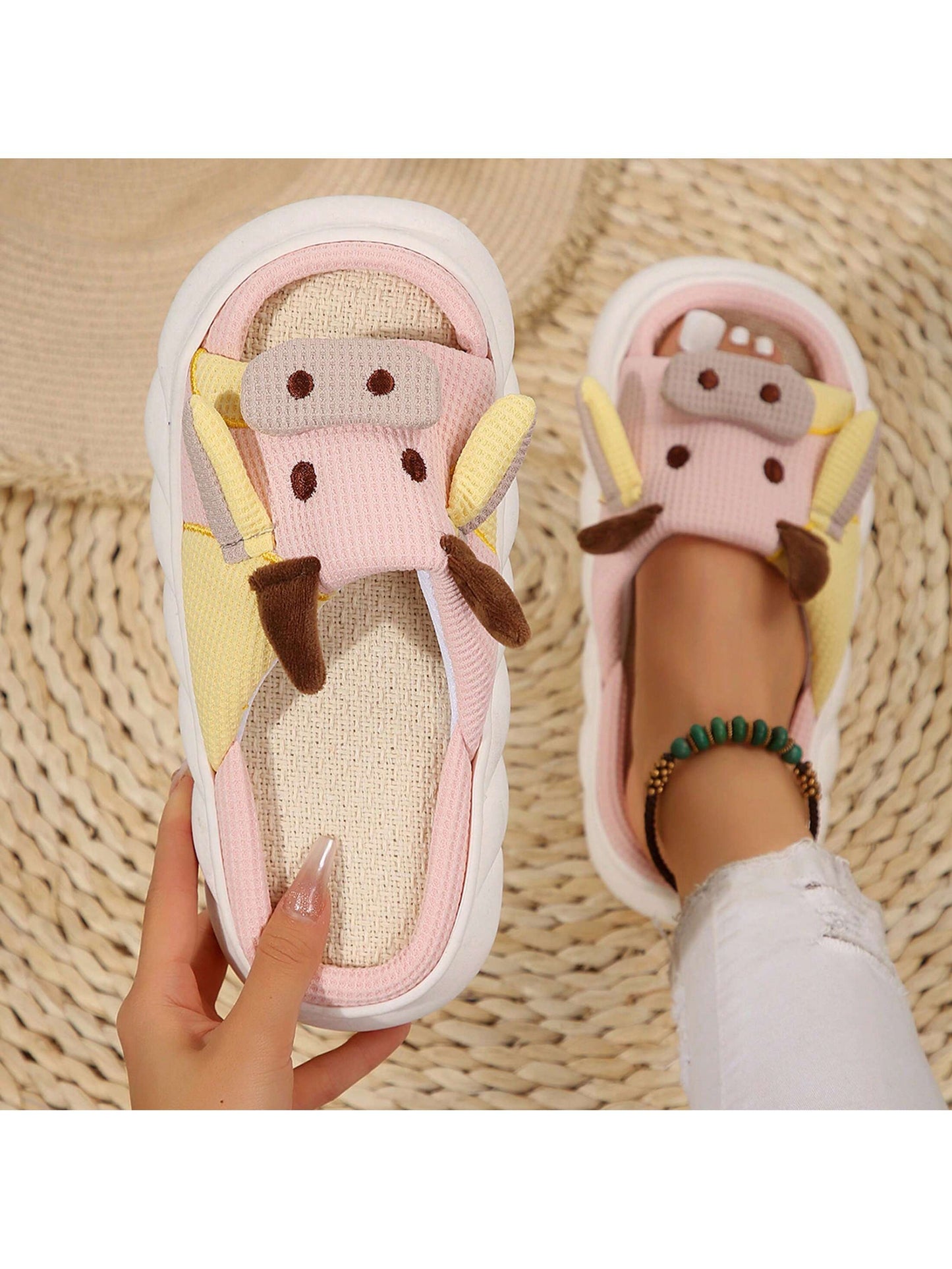 Women's Thick Bottom Soft Slippers Cute Animal Sshape Cartoon Cow Slippers Indoor Outdoor Slippers