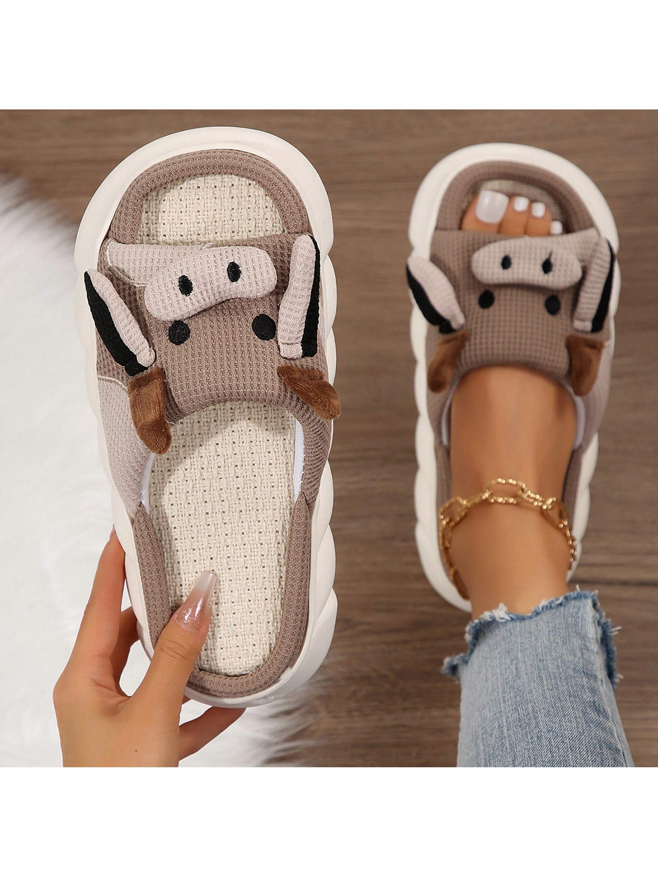 Women's Thick Bottom Soft Slippers Cute Animal Sshape Cartoon Cow Slippers Indoor Outdoor Slippers