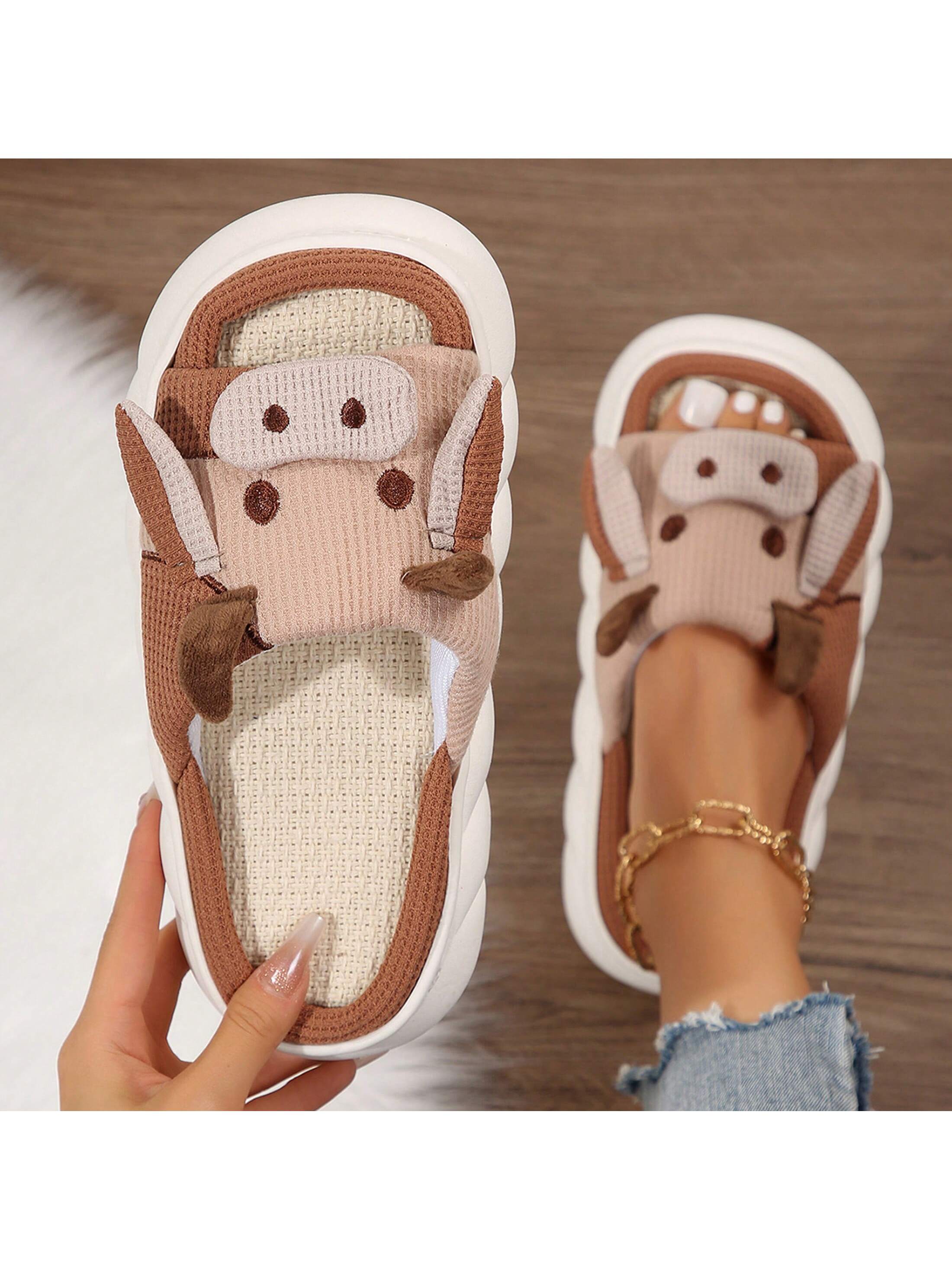 Women's Thick Bottom Soft Slippers Cute Animal Sshape Cartoon Cow Slippers Indoor Outdoor Slippers