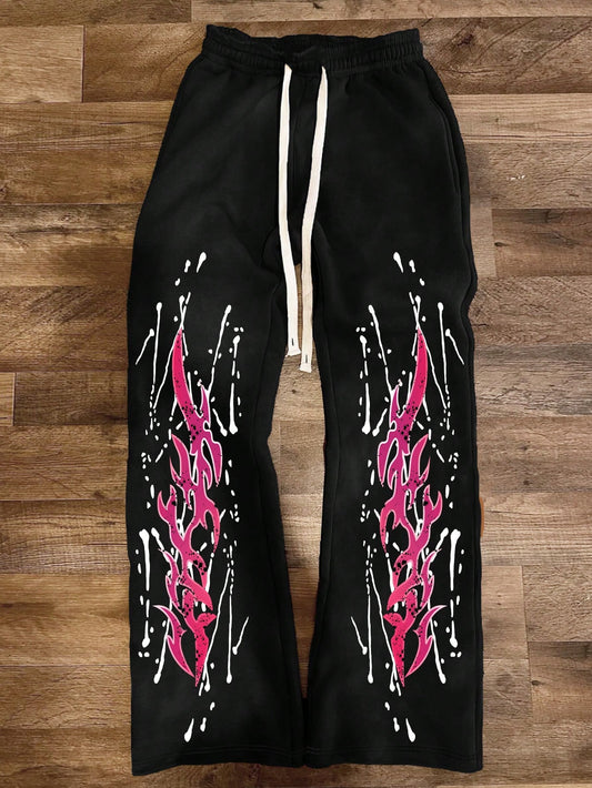 Y2k Men's Gothic Drawstring Waist Printed Trendy Sports Pants