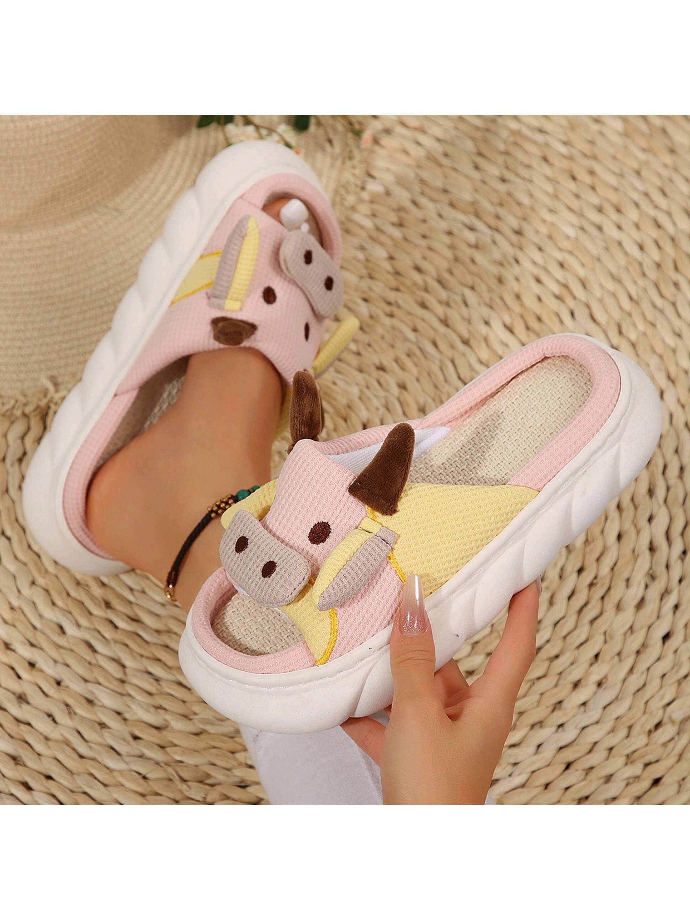 Women's Indoor Outdoor Slippers Thick Bottom Soft Slippers Cute Animal Sshape Cartoon Cow Slippers