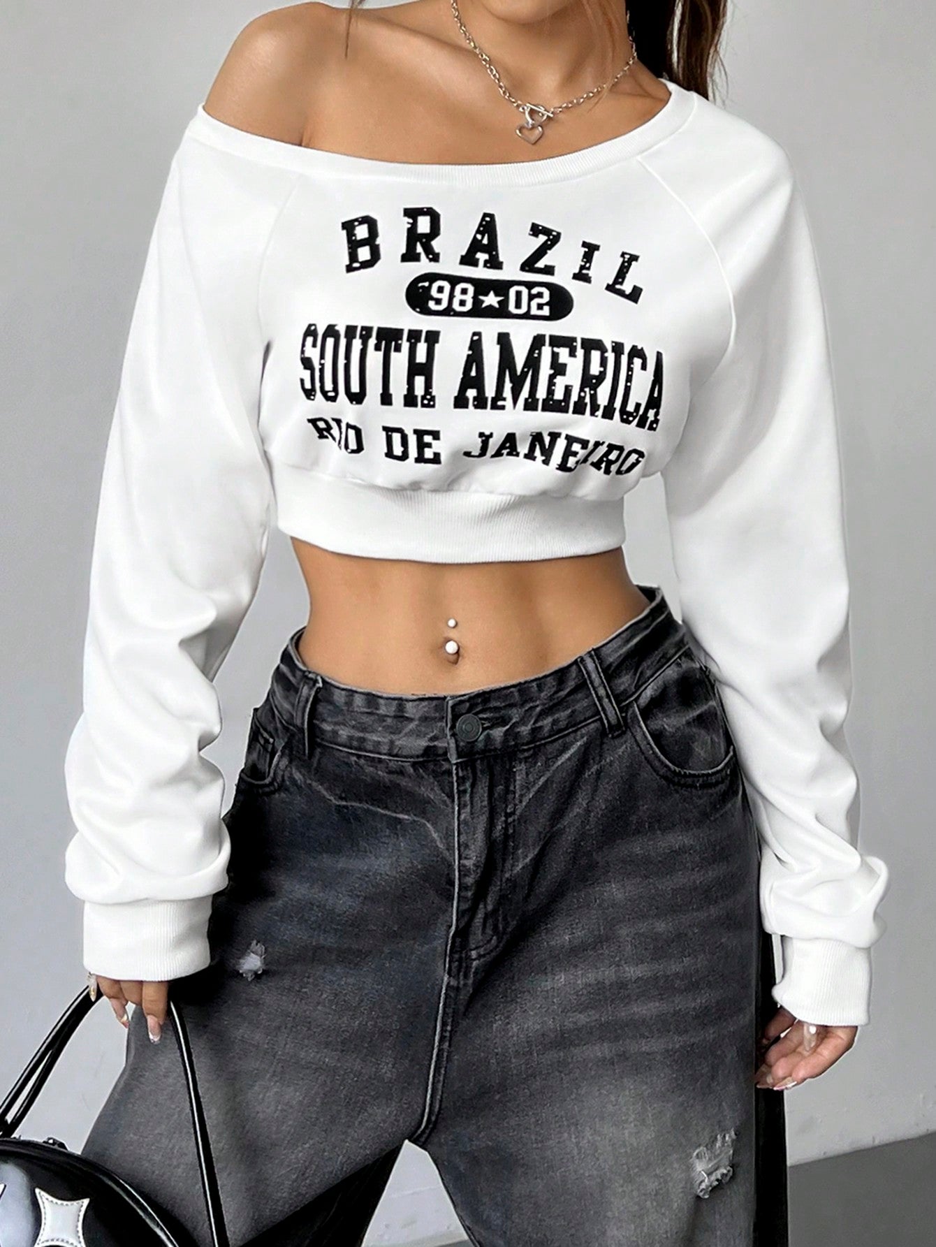 Women's Simple Daily Wear Asymmetrical Neck Sweatshirt With Letter Prints