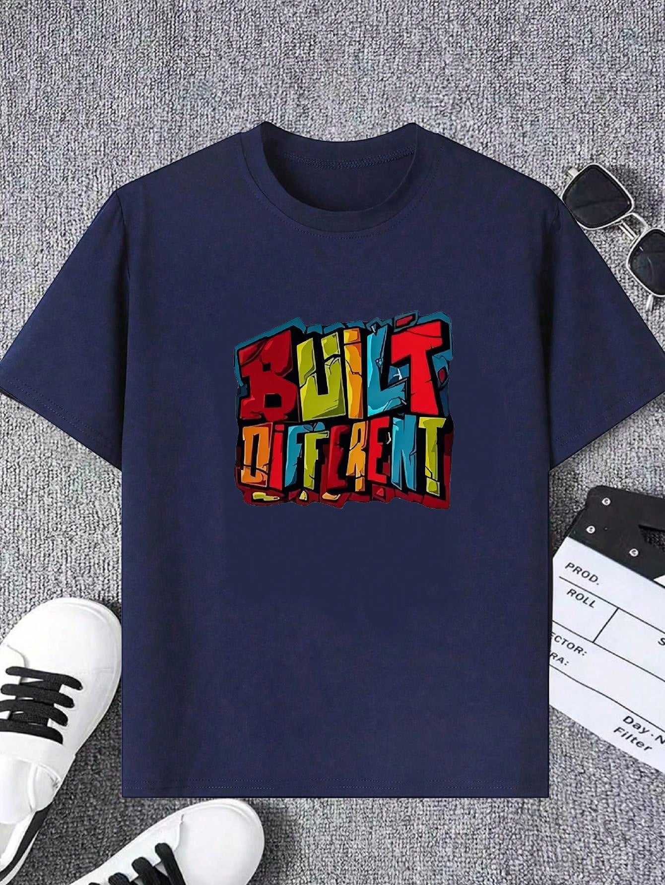 Tween Boy 2024 Summer New Contrast Letter Round Neck Short Sleeve T-Shirt