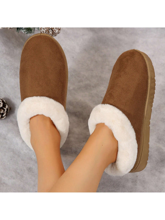 Soft Comfortable Snow Boots Velvet Fur Side Flat Shoes Indoor Outdoor Winter Women's Slippers Cotton Shoes