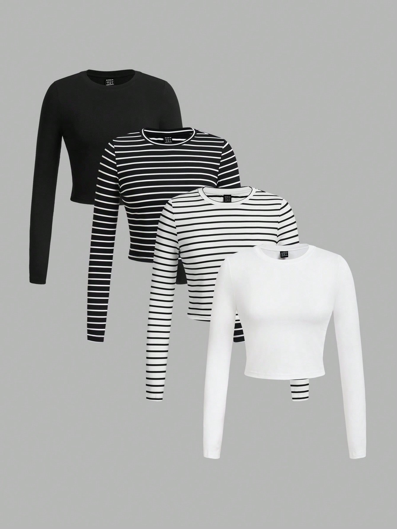 4pcs Casual Round Neck Long Sleeve Slim Fit Women's T-Shirt, Ideal For Spring And Autumn