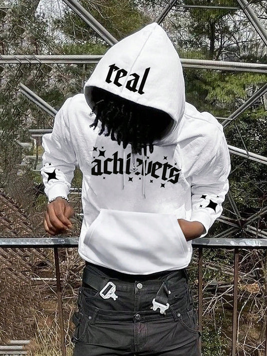 Men's Simple Printed Long Sleeve Hooded Sweatshirt