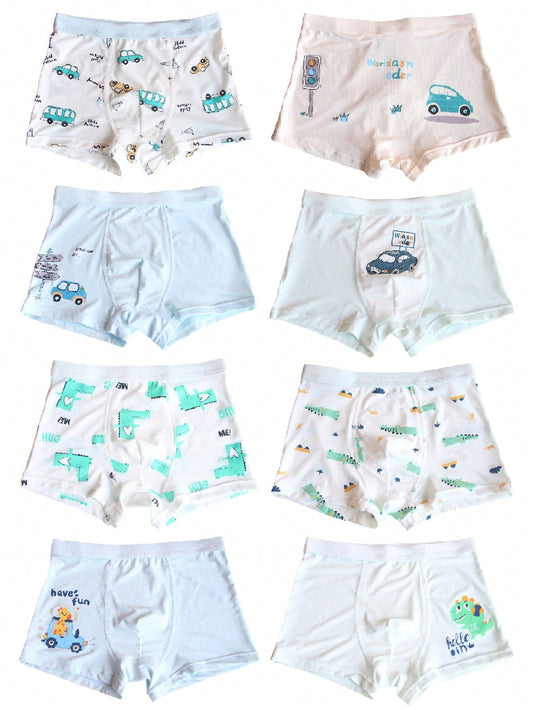 8 Pcs/Set 4Y-12Y Boy's Boxers Ice Silk Summer Antibacterial Mesh Thin Underwear Kids' Shorts Comfortable And Breathable