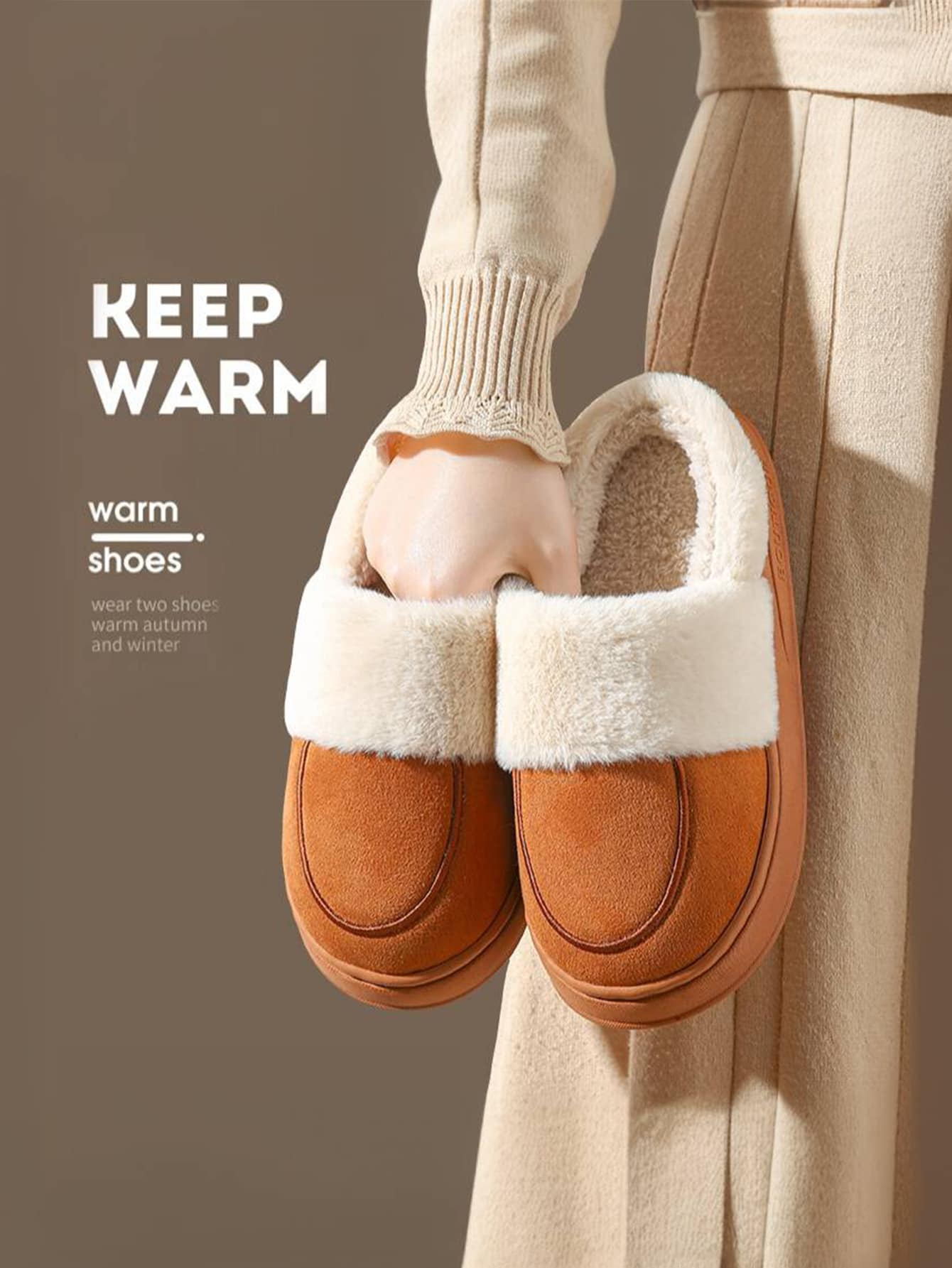 Women's Snow Boots, Winter Thick Heeled Furry Slippers, New Fashionable And Versatile Outdoor Winter Shoes With Fleece Lining