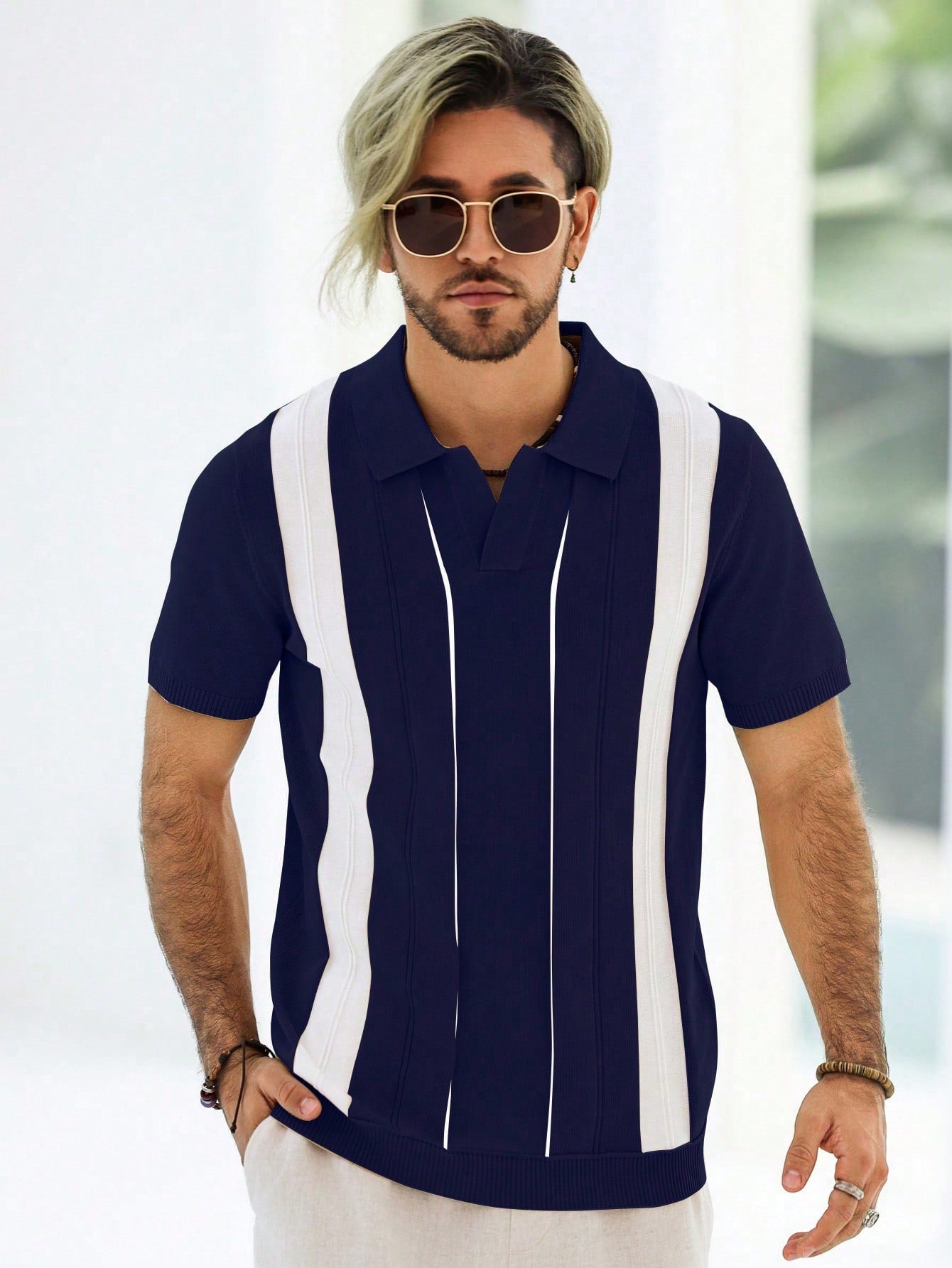 Men Striped Pattern Knit Top