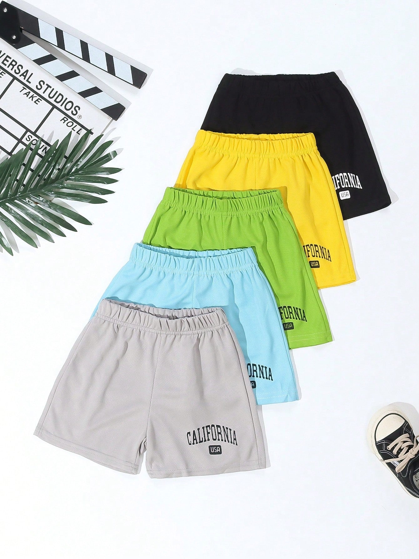 5pcs/Set Toddler Boys' Letter Print Shorts, Summer