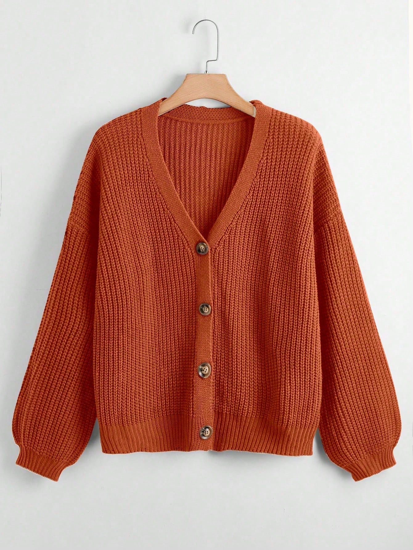 Plus Size Solid Color Drop Shoulder Casual Cardigan