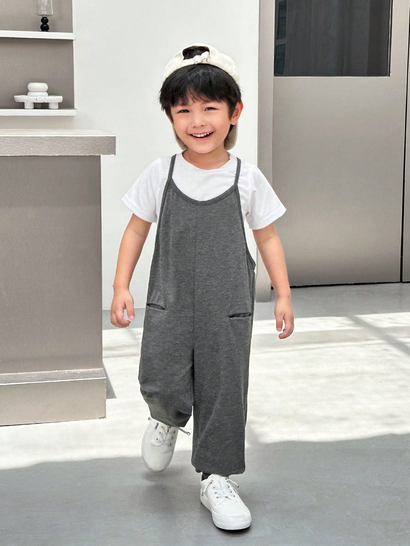 1pc Young Boys' Casual Knitted Solid Color Jumpsuit Suitable For Back To School, Birthday, Baby Shower, Baby Party, Spring, Summer, Autumn And Winter