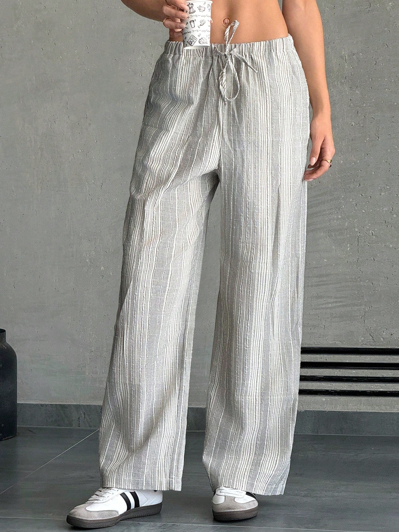 Women's Grey Vertical Stripe Pants