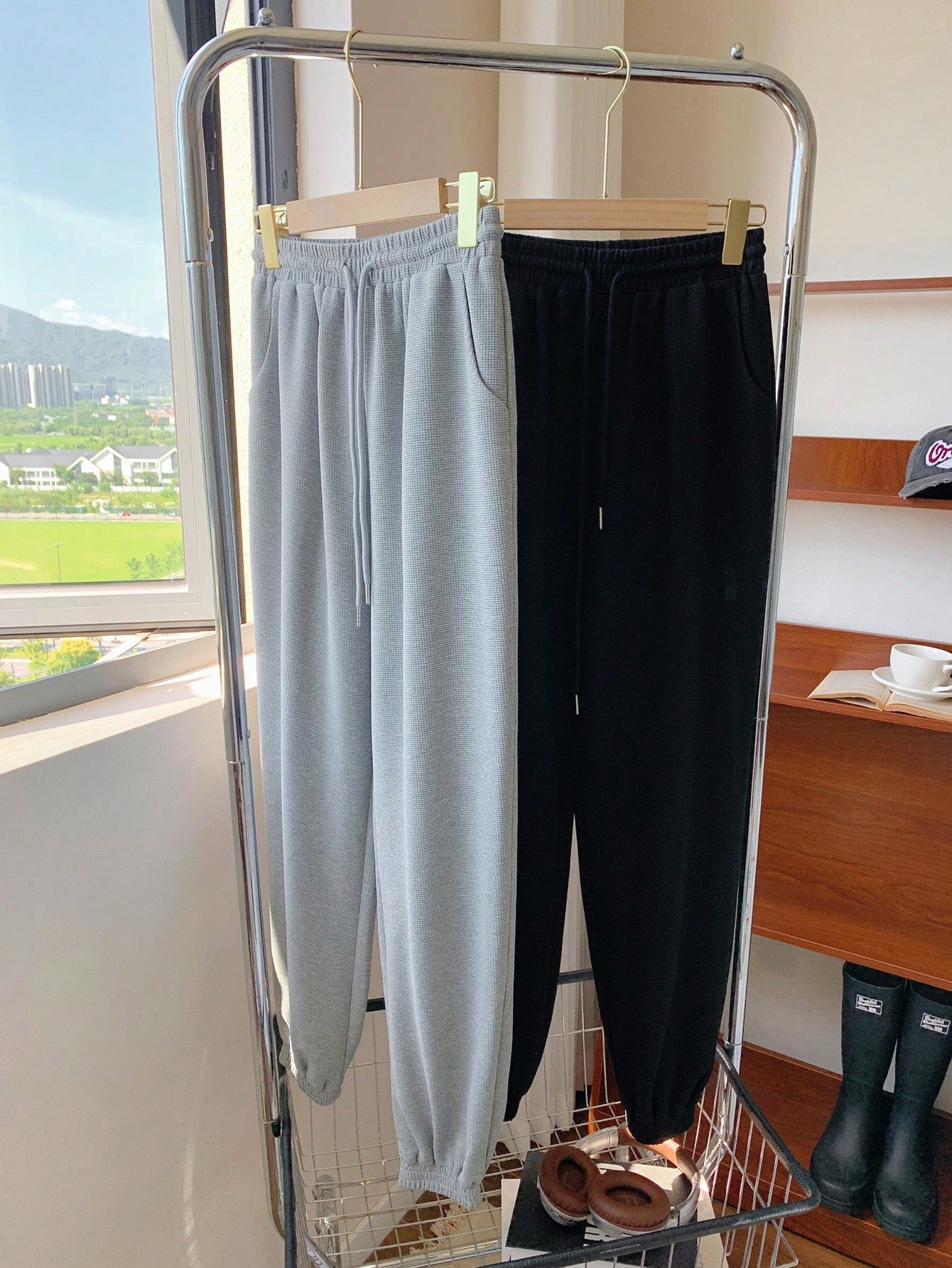 2pcs Solid Drawstring Waist Sweatpants