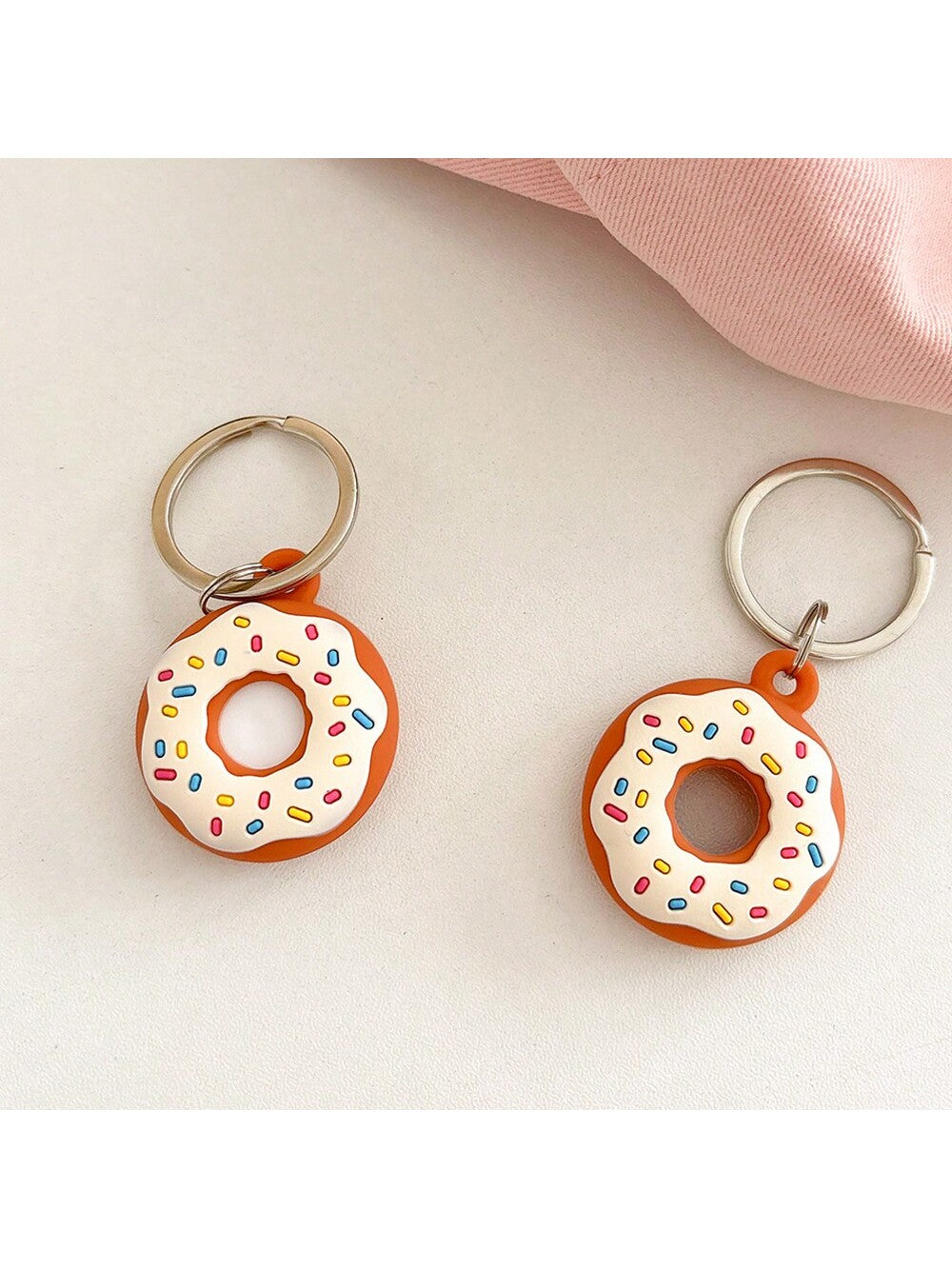 2pcs Cute Cartoon Donut Shaped Case For Apple AirTag Tracker, Personality Creative Anti-Drop Keychain For AppleTag, Pet Collar, Anti-Lost Protective Cover