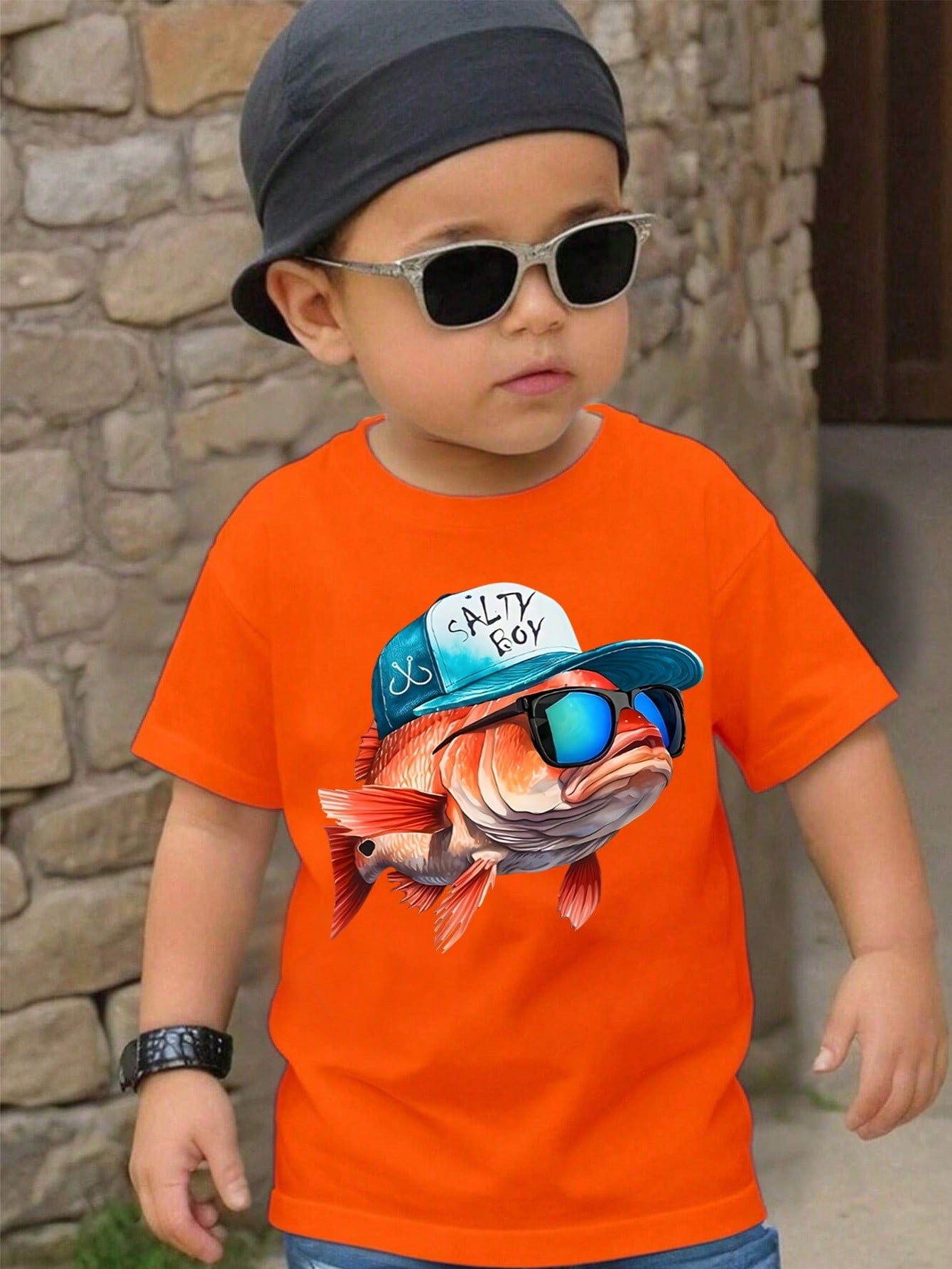 Toddler Boys' Casual Cute Cartoon Sunglasses Fish Pattern Round Neck Short Sleeve T-Shirt