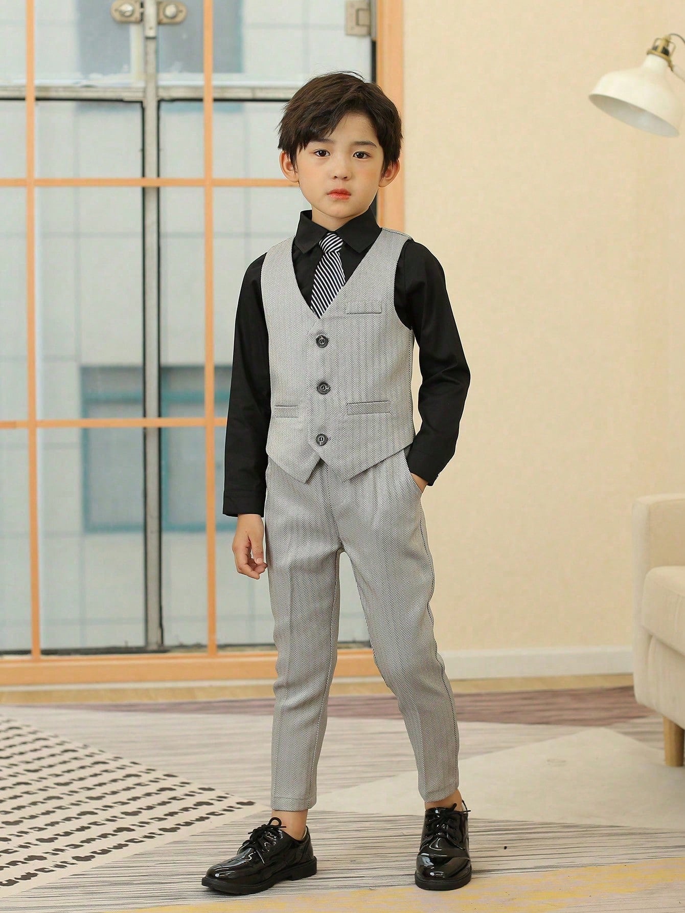 Young Boy Formal Suit, 3pcs/Set (Vest, Pants, Tie), Ideal For Wedding, Performance Or Other Occasions