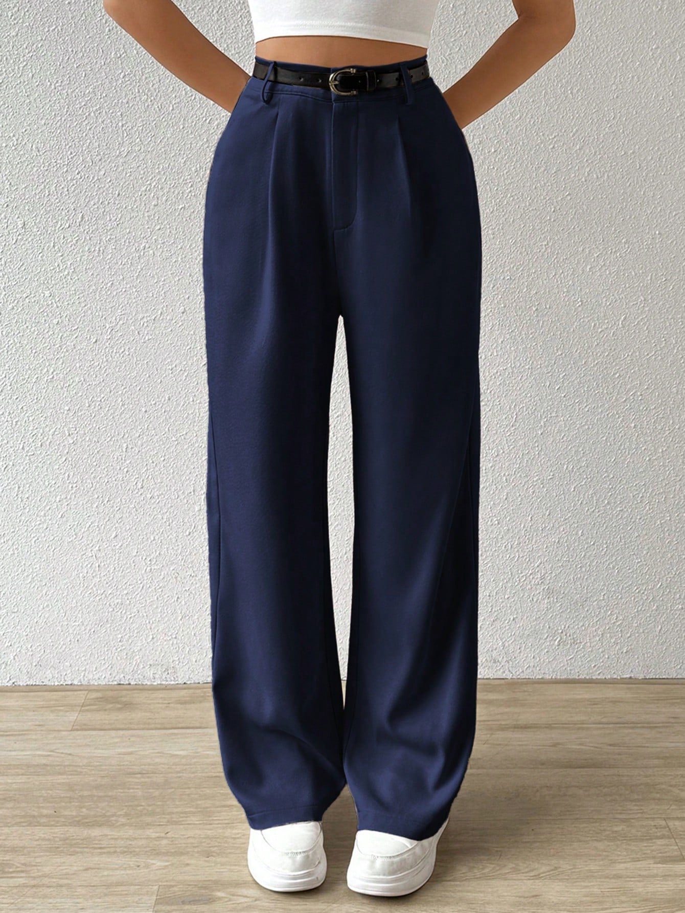 Women's Casual Straight-Leg Pants With Waist Belt