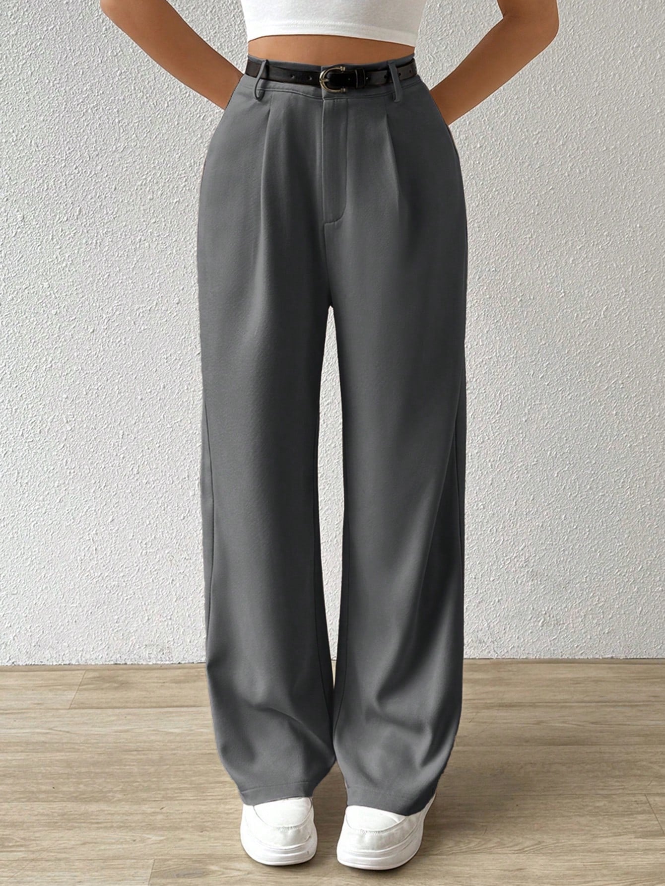 Women's Casual Straight-Leg Pants With Waist Belt