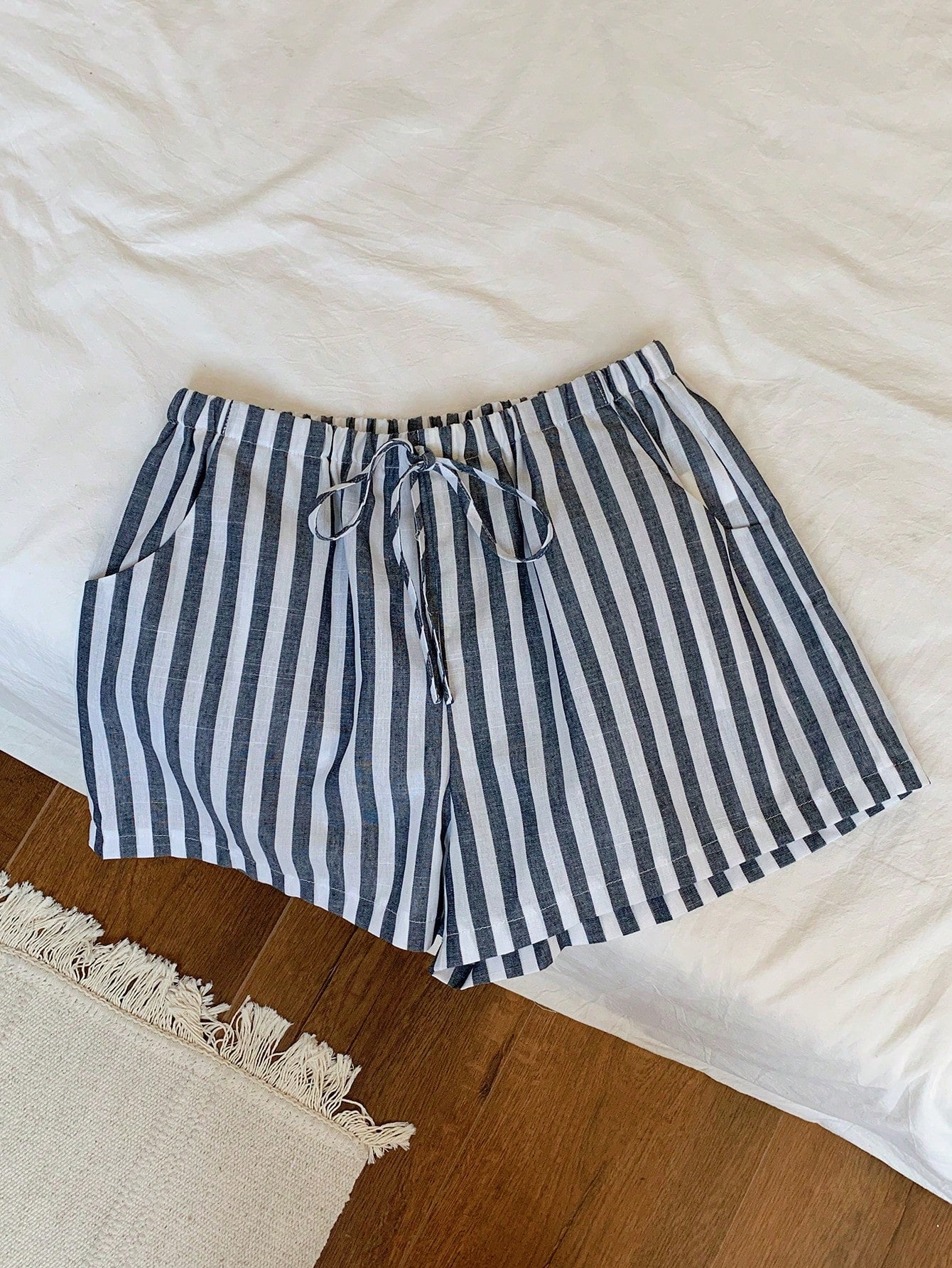 Ladies' Striped & Printed Casual Shorts With Pockets & Knot Design, Summer