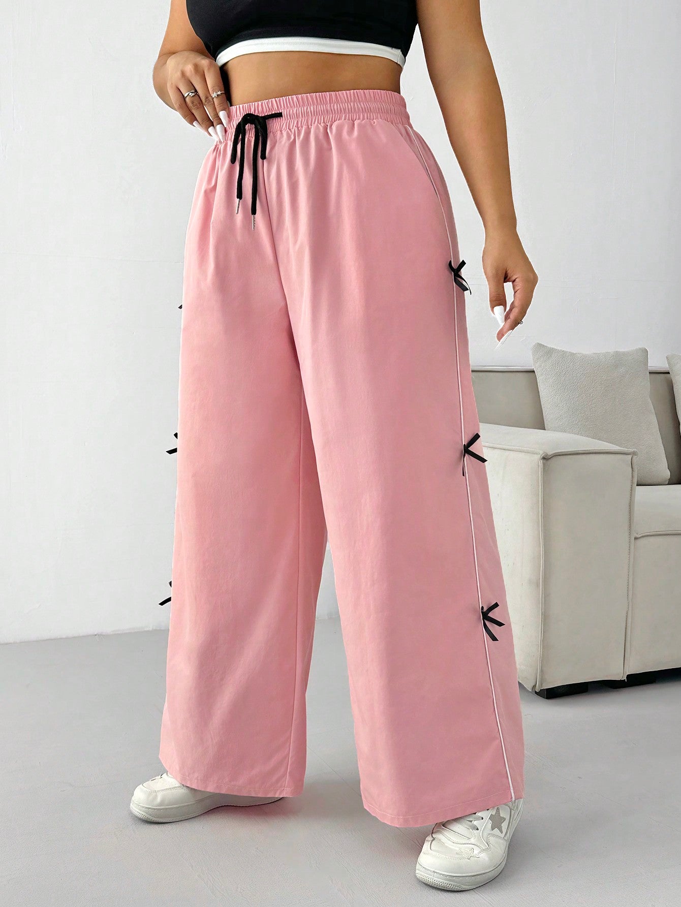 Plus Size Women's Cargo Pants With Bow Decorations