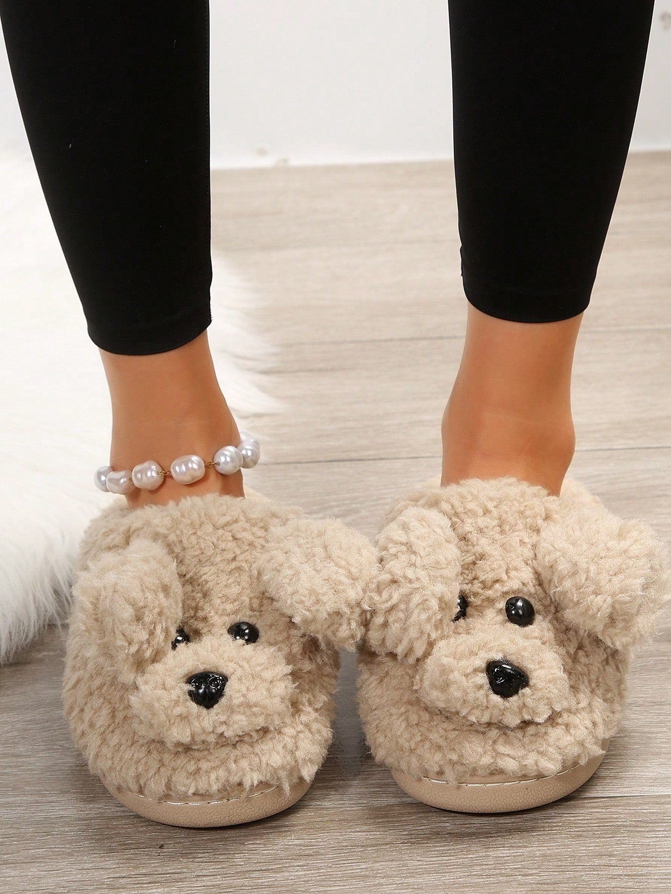 Women's Plush Slippers With Cartoon Dog For Halloween/Christmas, Indoor/Outdoor House Shoes