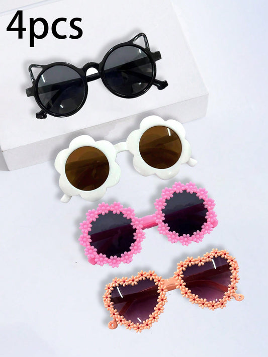 4pcs Fashionable Cute Baby Kids Sunglasses UV Protection, Gift For Children's Day