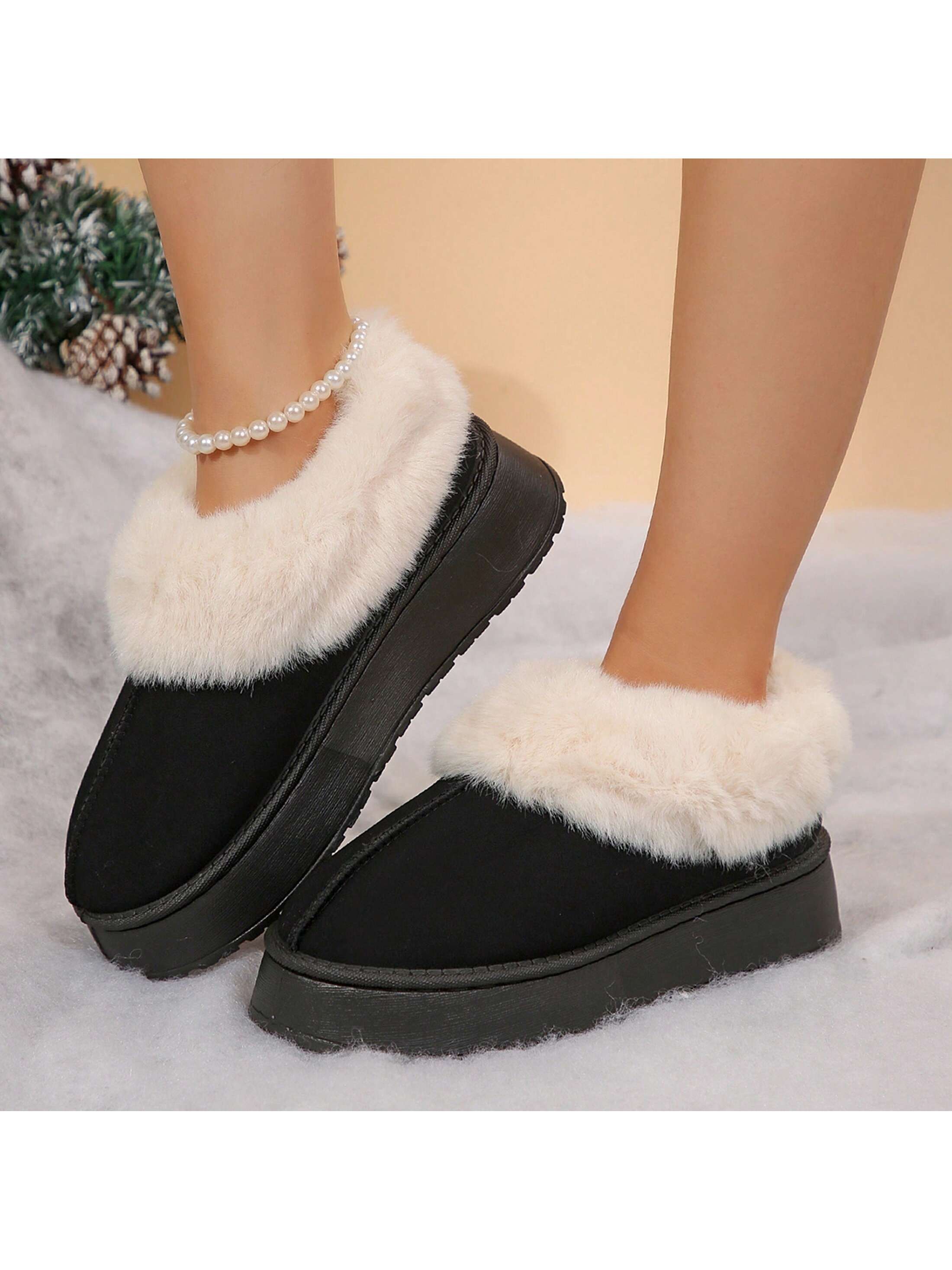 Women's Suede Shearling Ankle Moccasin Bootie Slippers Memory Foam Indoor Warm Snow Boots