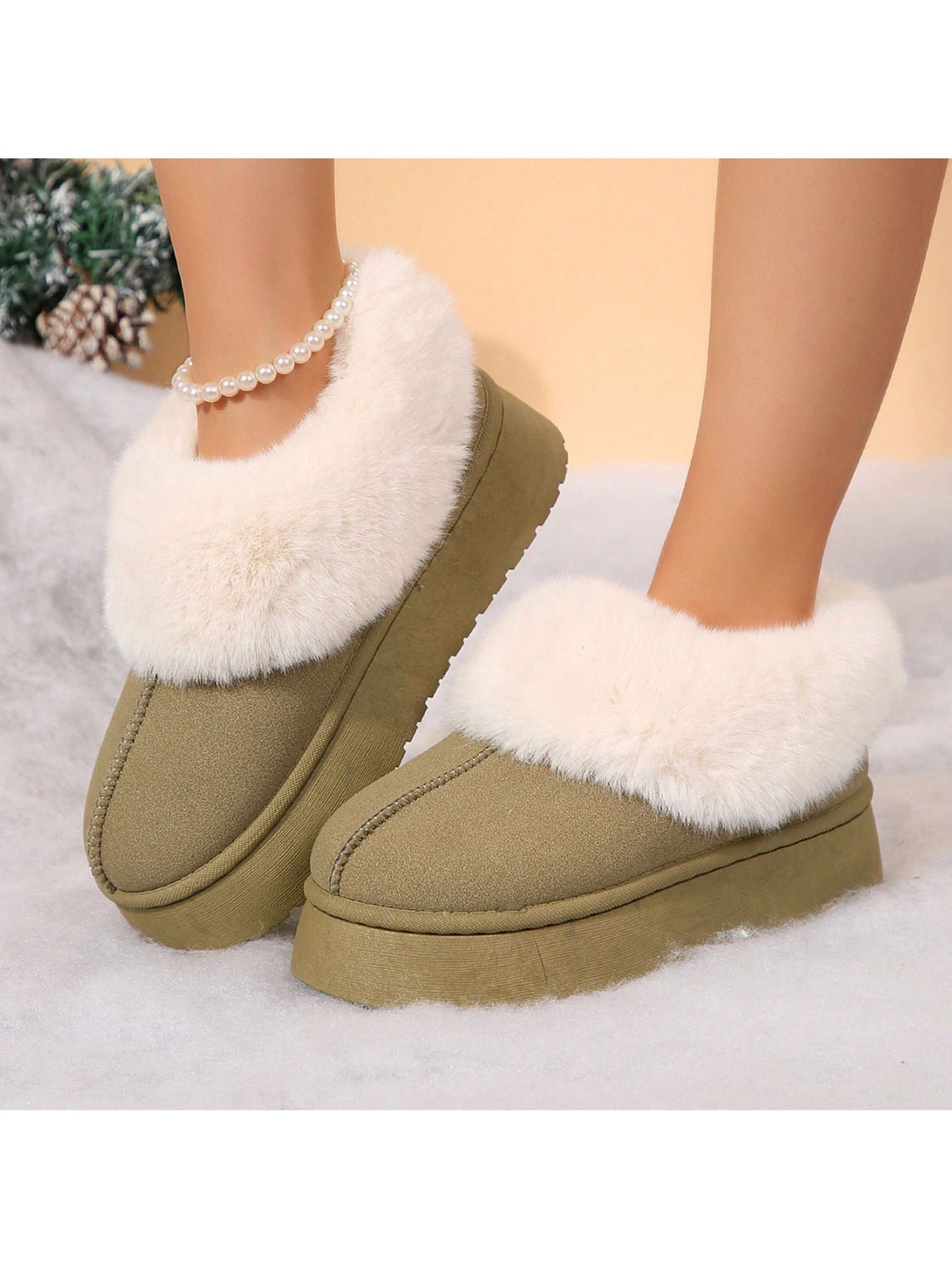 Women's Suede Shearling Ankle Moccasin Bootie Slippers Memory Foam Indoor Warm Snow Boots