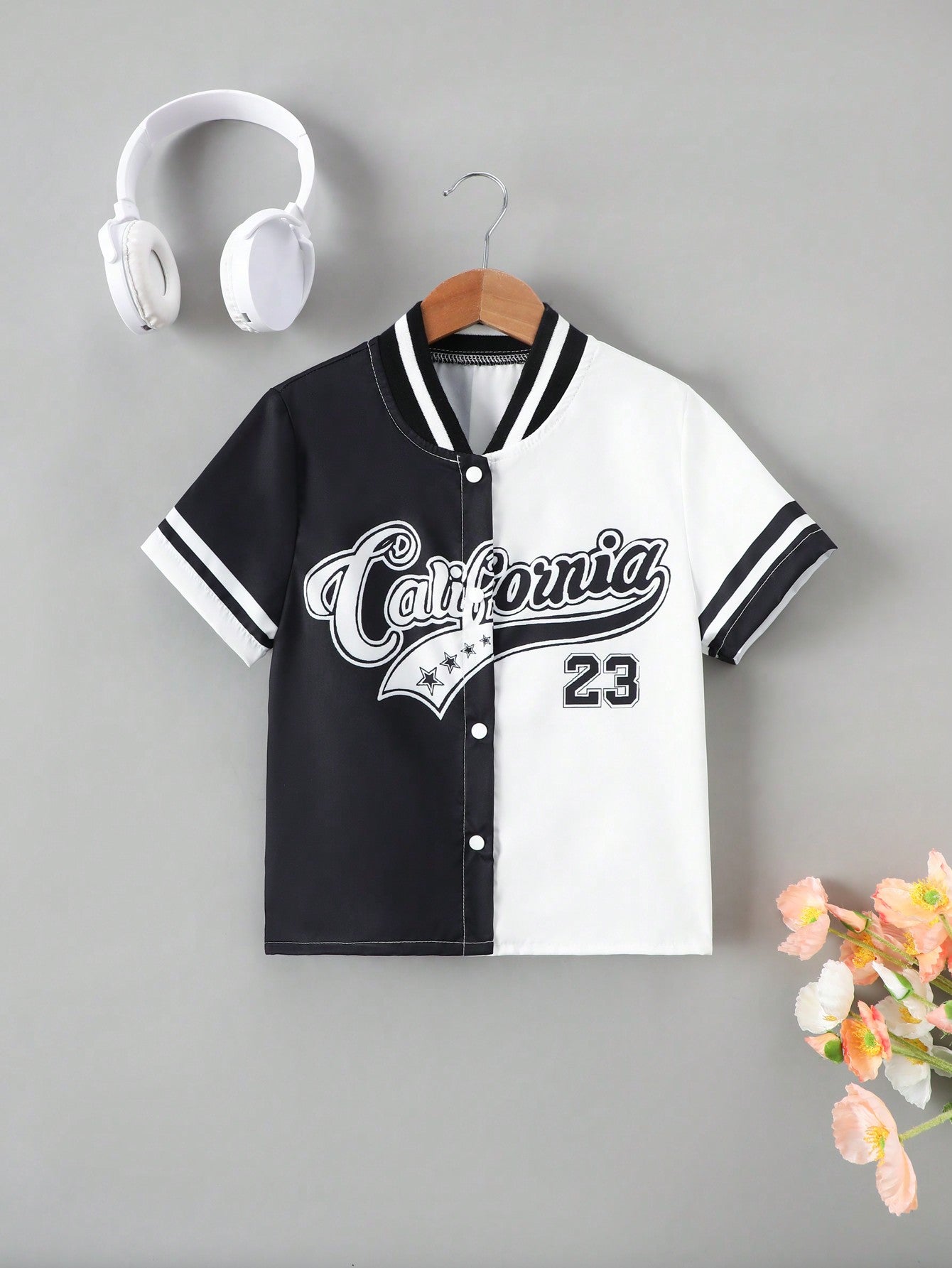 Boys' College Style Printed Short Sleeve Shirt, Summer