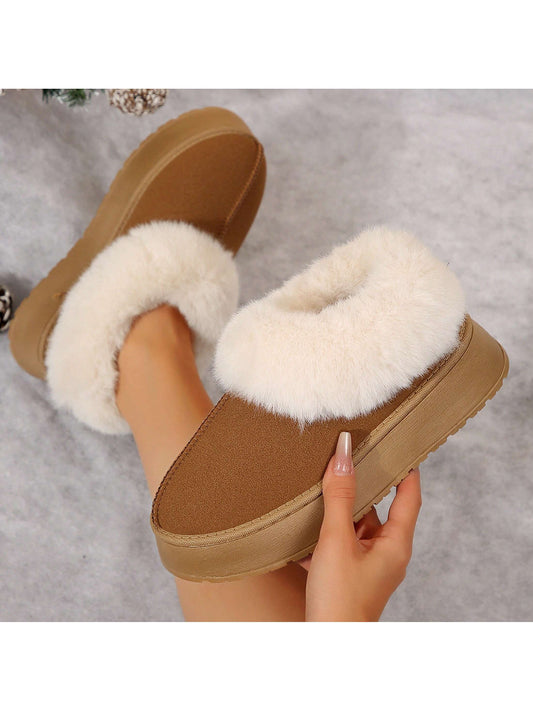 Women's Suede Shearling, Warm Snow Boots, Memory Foam Room Slippers