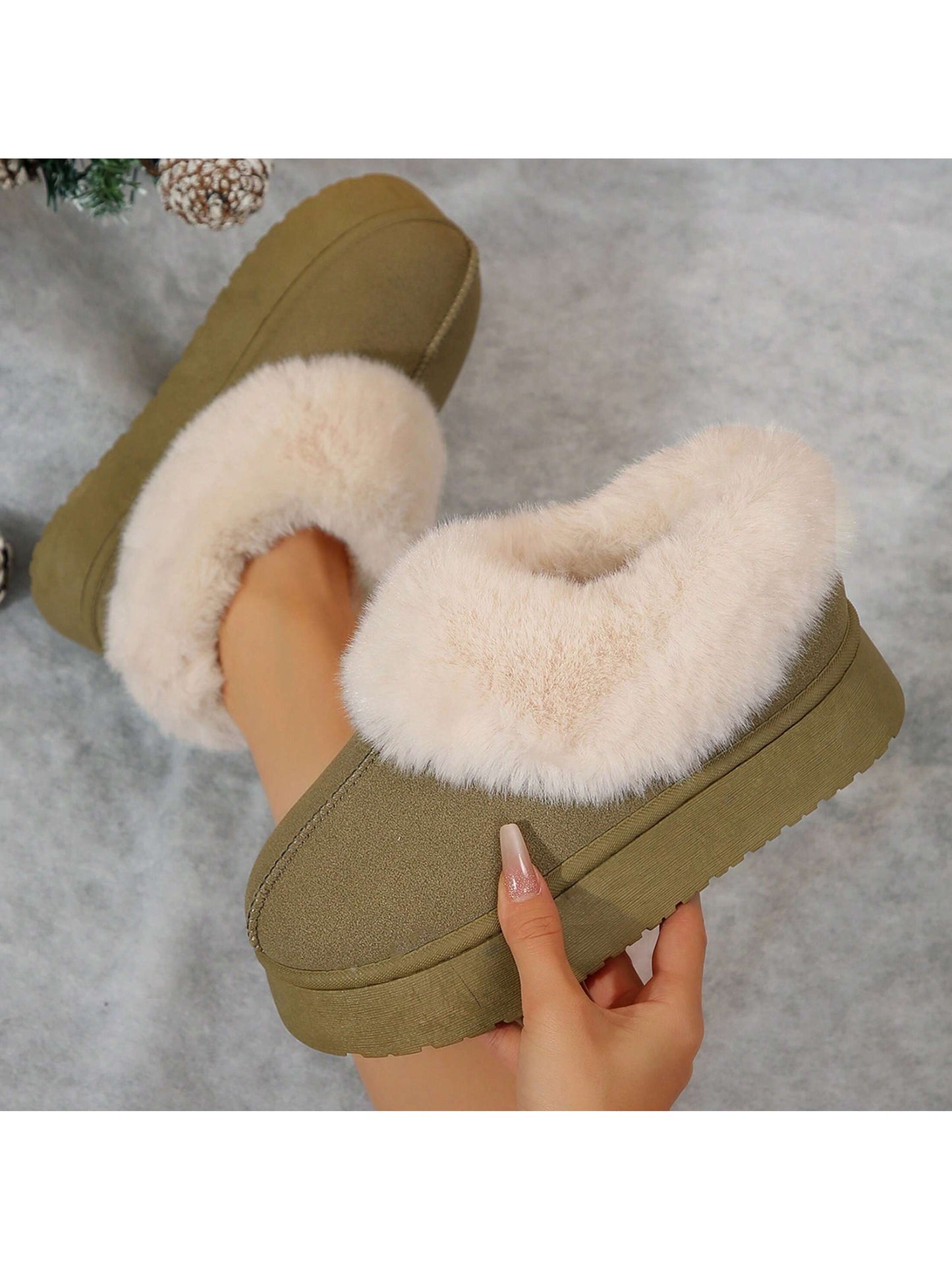 Women's Suede Shearling, Warm Snow Boots, Memory Foam Room Slippers