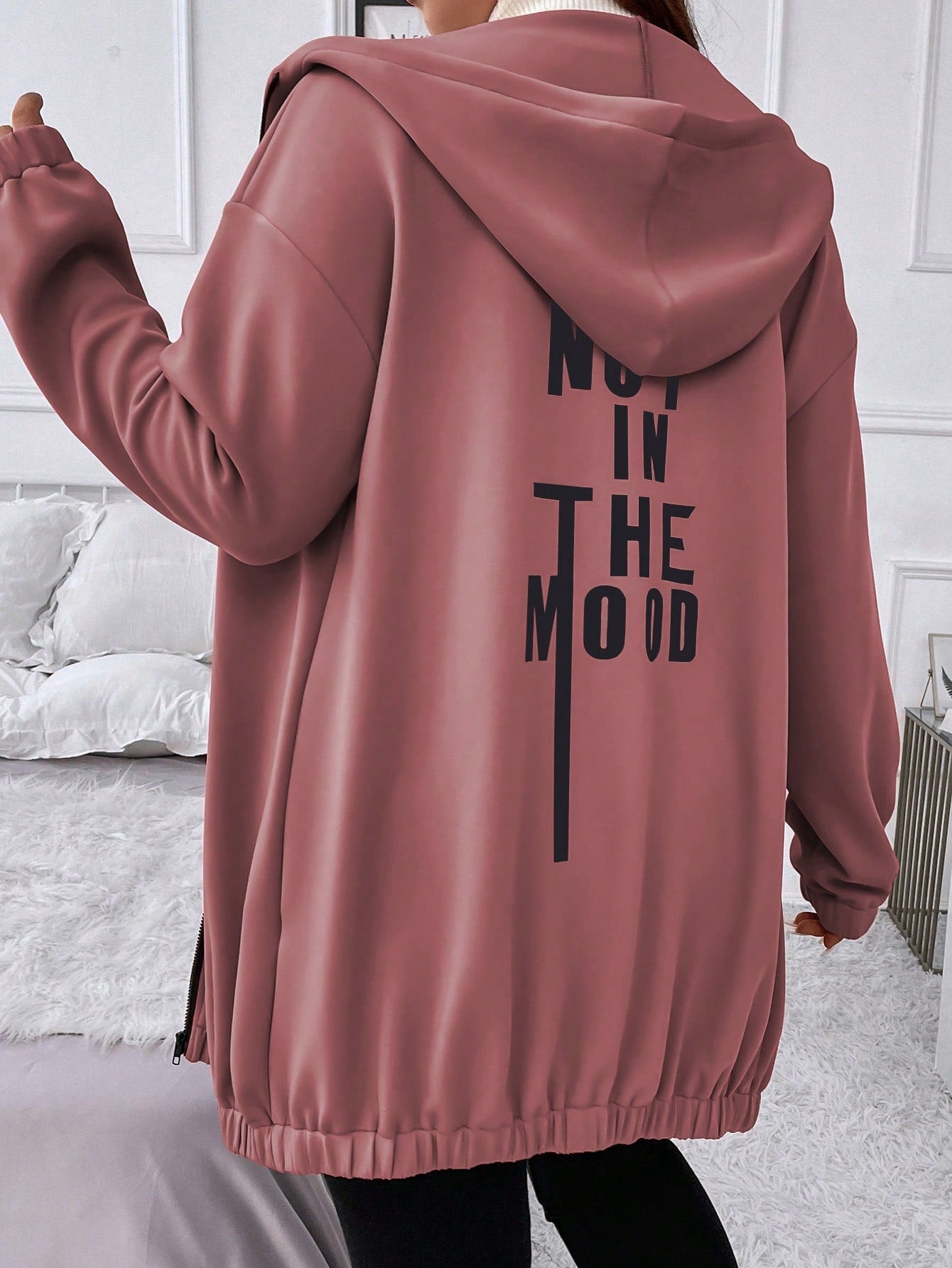 Plus Slogan Graphic Drop Shoulder Hooded Jacket