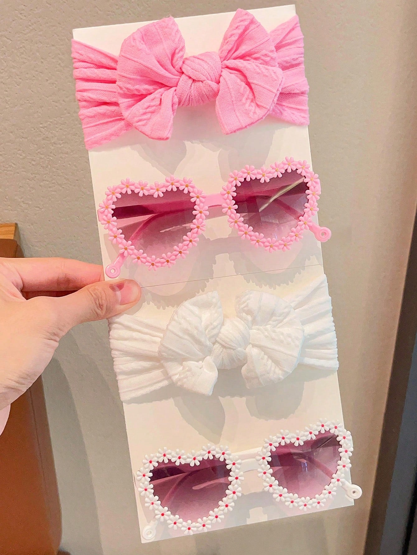 2 Pcs/Set New Baby Girls Boys Cute Solid Color Bowknot Hairband Flower Heart Sunglasses Set Children Sunglasses Kids Hair Accessories