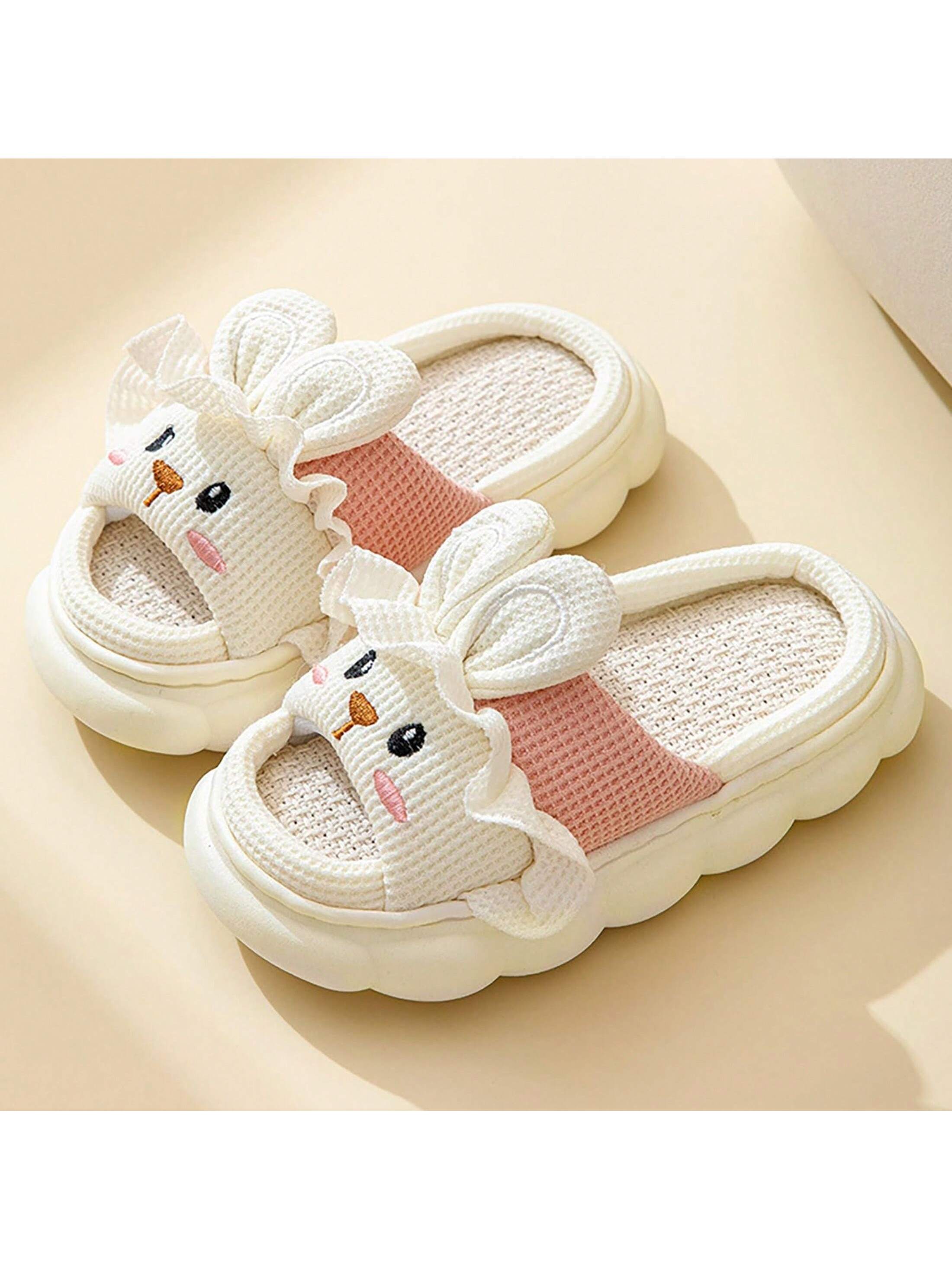 Women's Household Slippers Linen Indoor And Outdoor Slippers Rabbit Shaped Animal Slippers Cute Cartoon Slippers