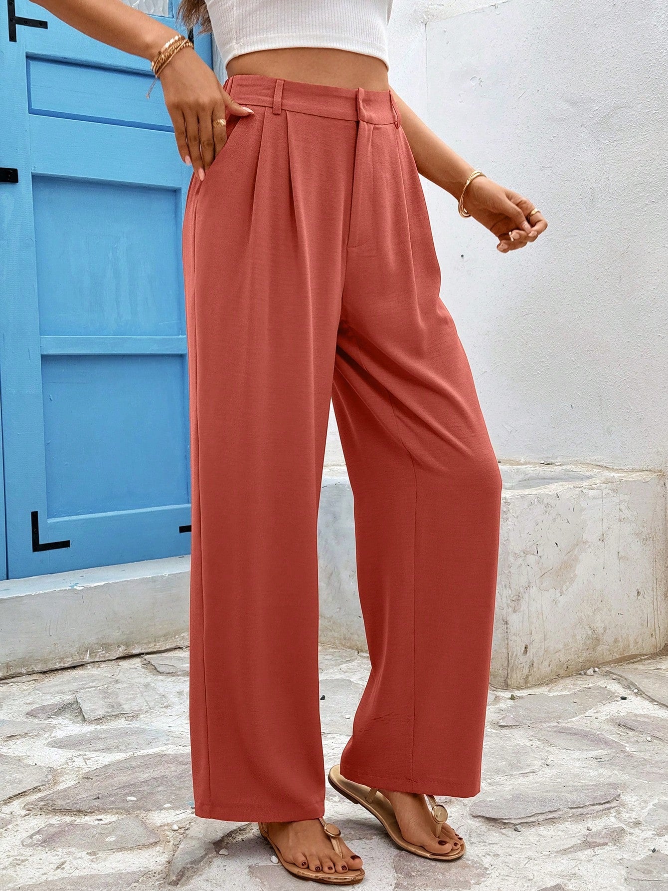 Women's Solid Color Pleated Casual Daily Wear Simple Trousers