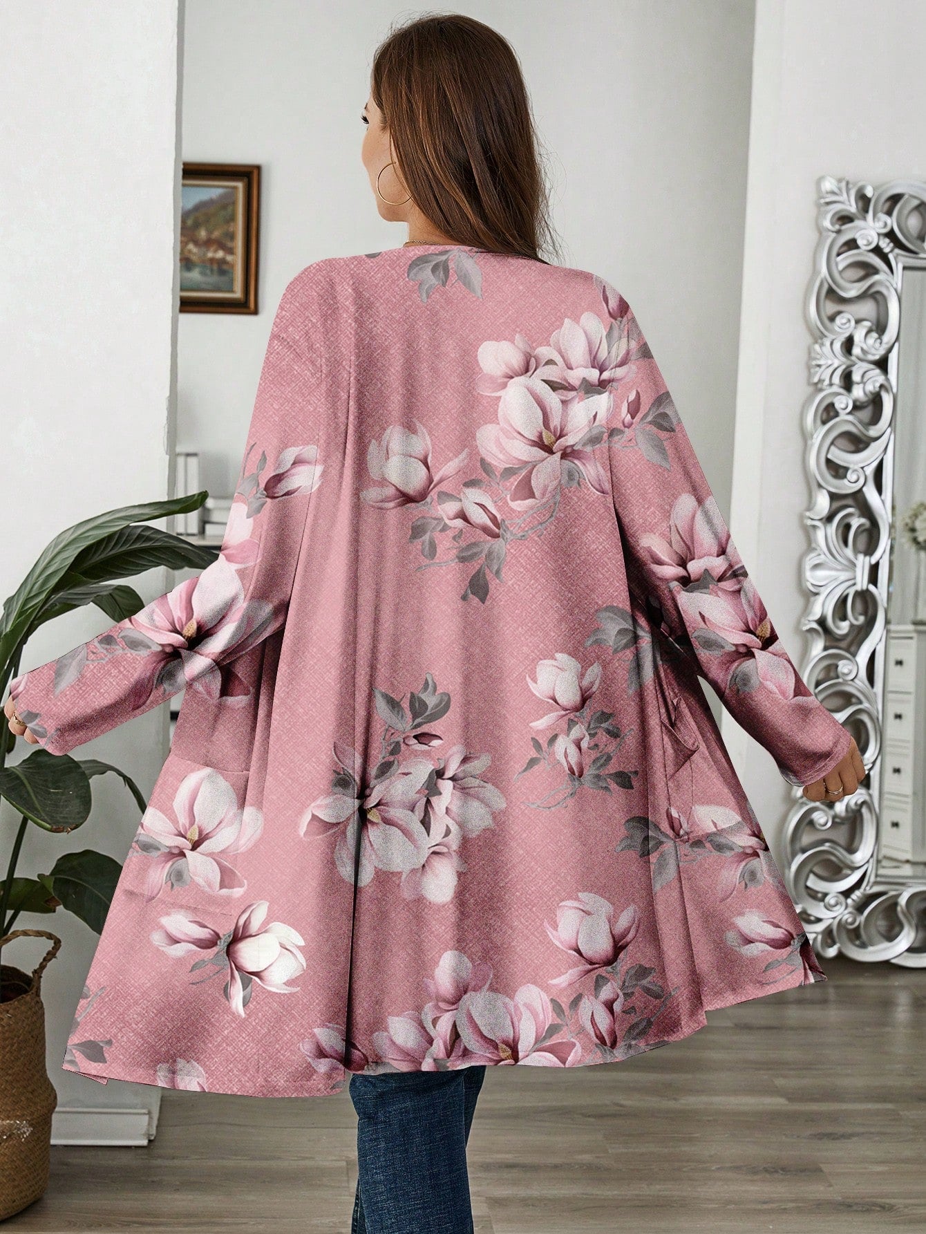 Plus Size Women's Fall Winter Casual Pumpkin Pattern Loose Thin Long Sleeve Cardigan Jacket