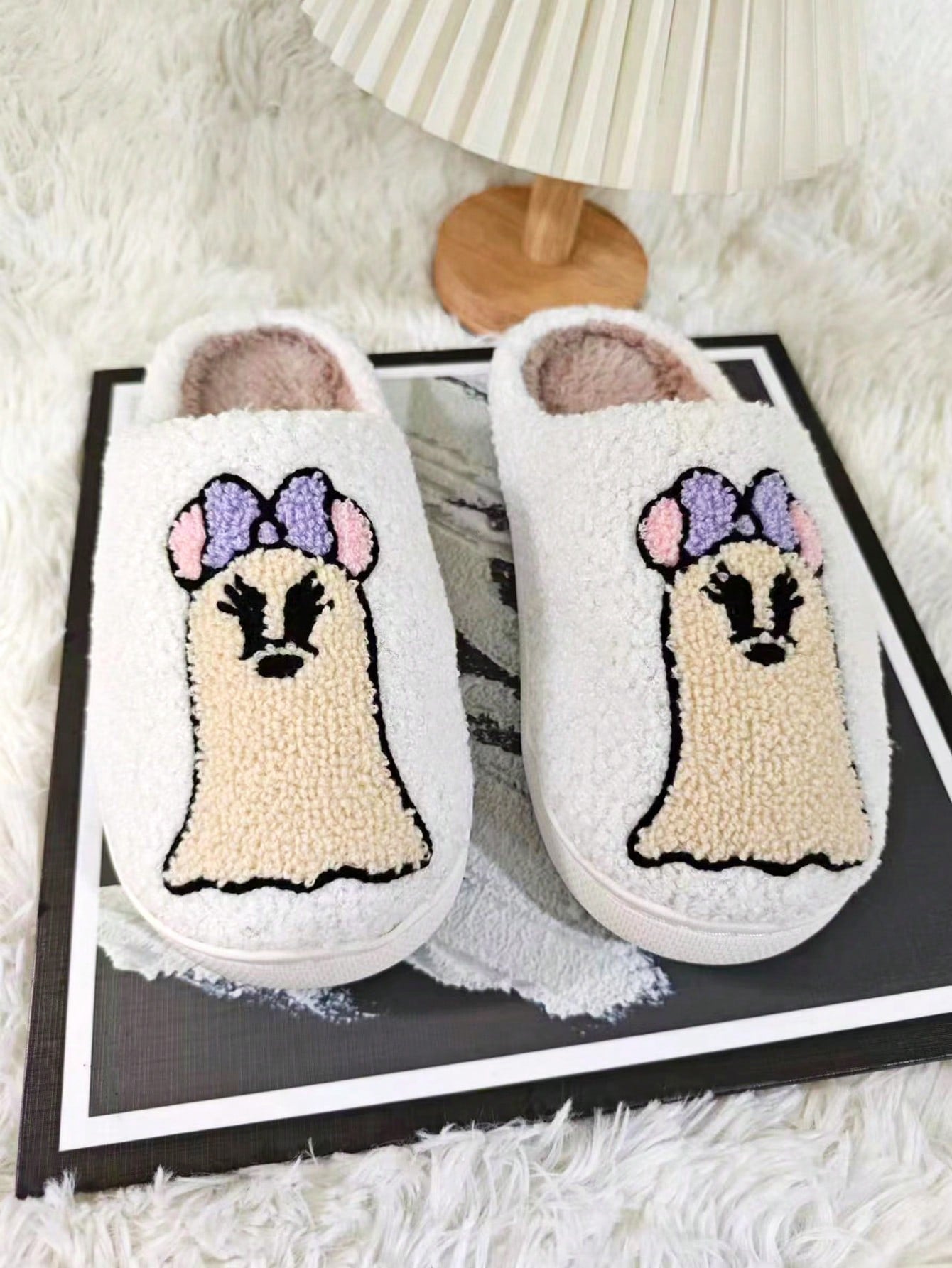 Cartoon Animal Home Slippers With Thickened Plush Lining, Winter Warm Indoor Non-Slip Slippers