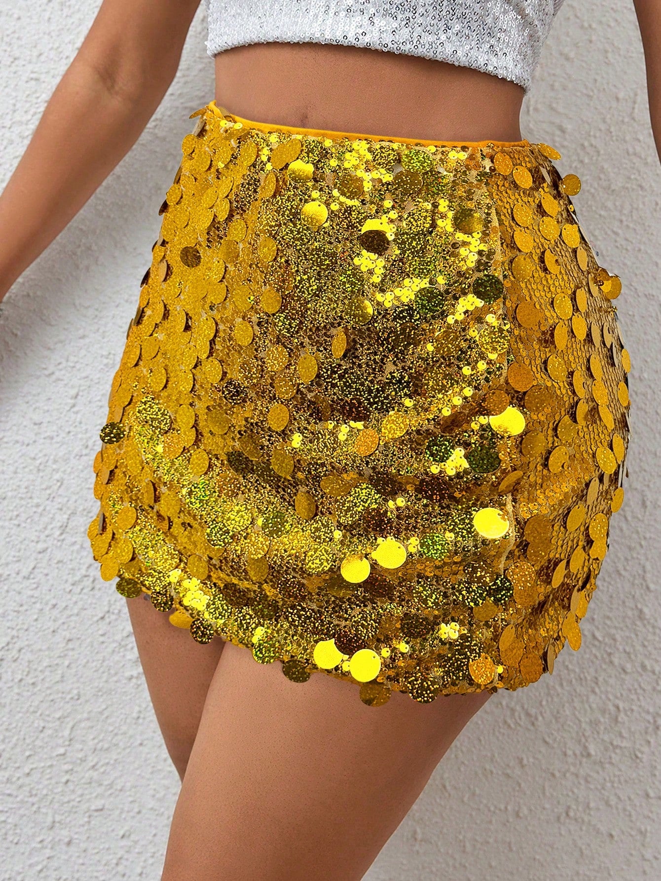 Solid Color Sequin Detail Women's Skirt