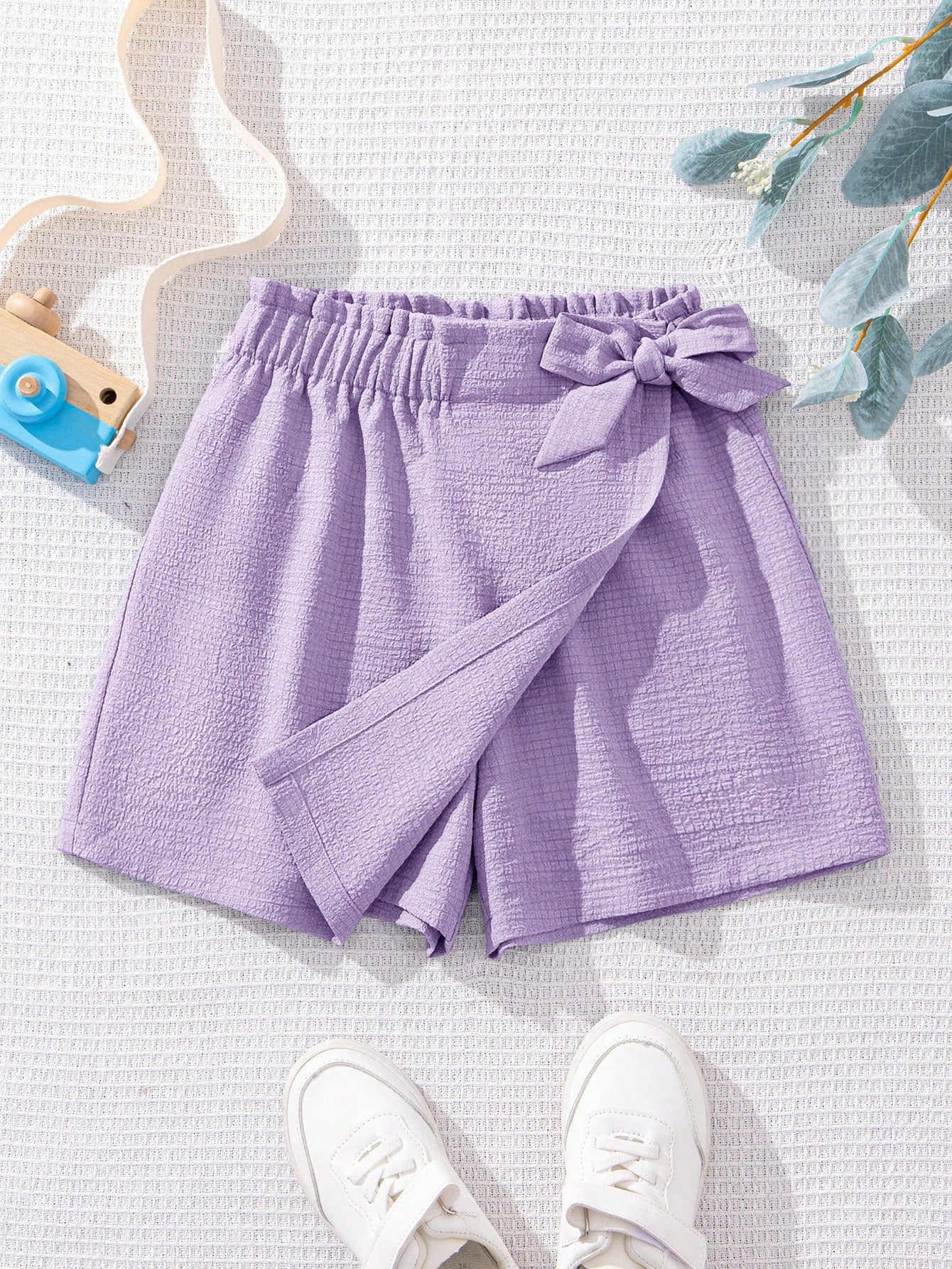 Tween Girl's Woven Solid Color Elastic Waist Bow Decoration Loose Casual Pantskirt