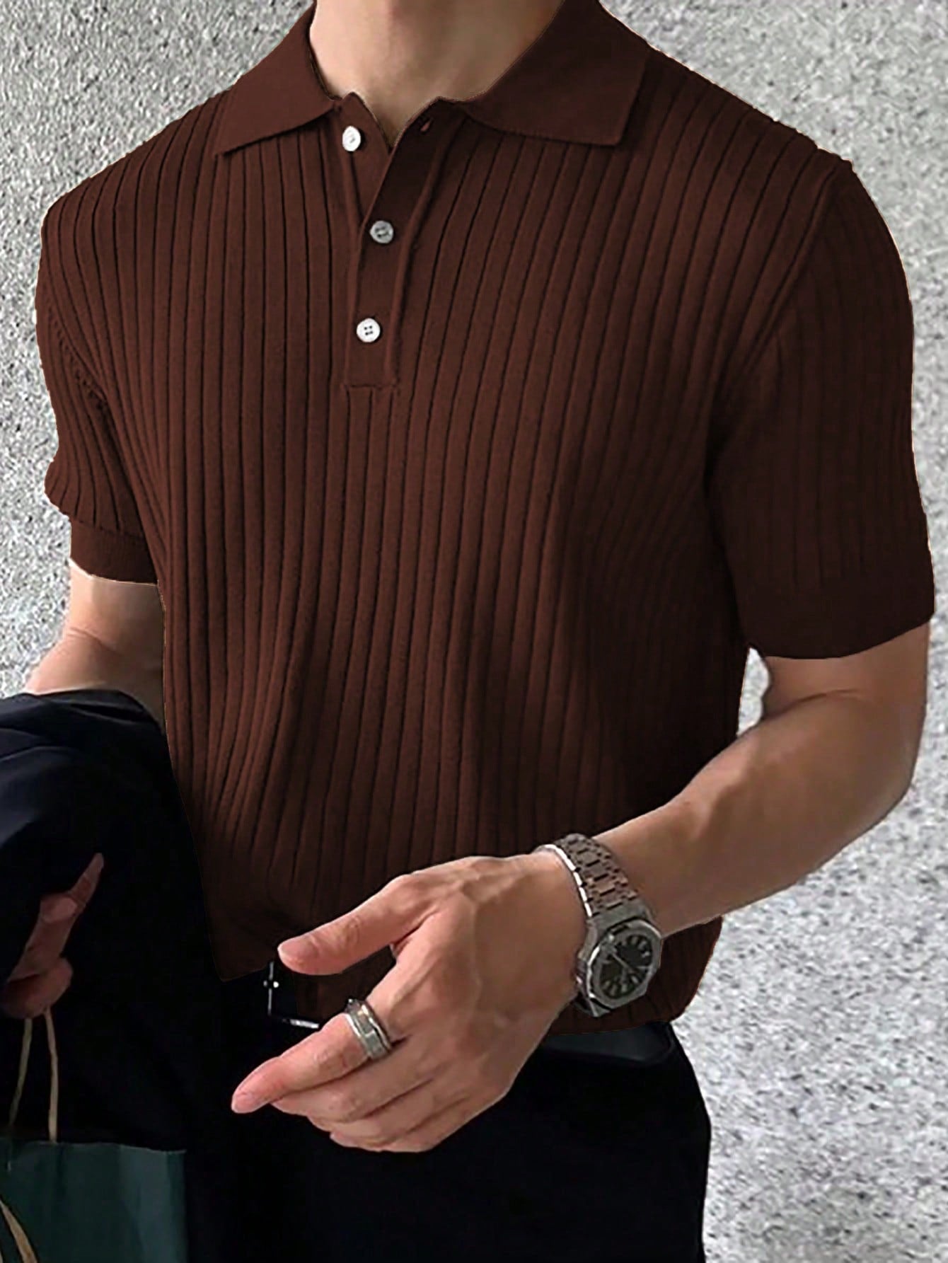 Men's Fashionable Casual Short Sleeve Knitted Textured Shirt